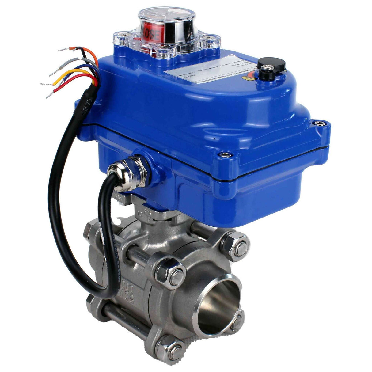 Robinet à boisseau sphérique en acier inoxydable Elephant BVPP 316.200-ISO PSI914 SS316 passage intégral, à souder, matériau du corps - acier inoxydable, actionneur électrique quart de tour Elephant 003 bleu 24 V