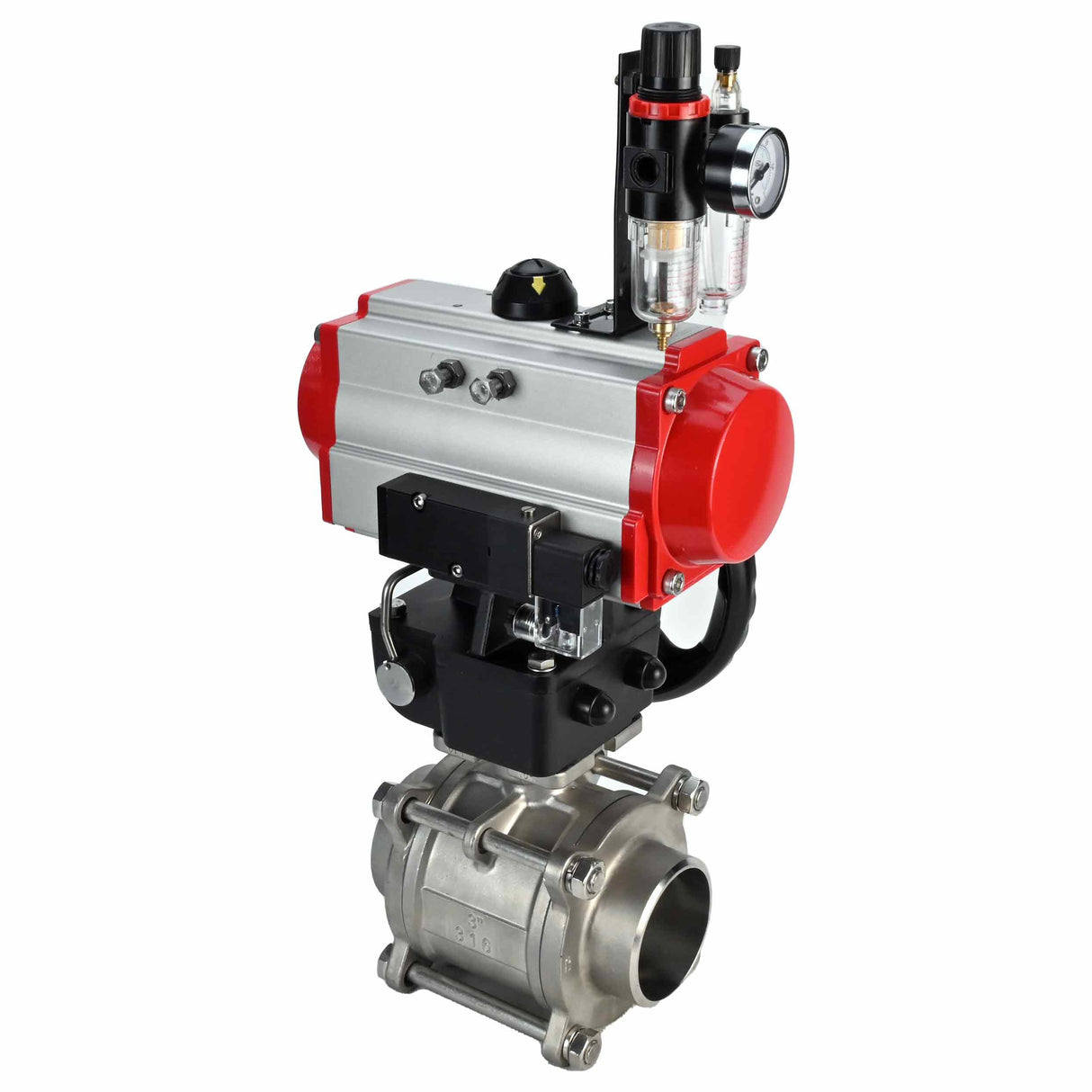 Robinet à boisseau sphérique en acier inoxydable Elephant kshpp-316200-da-4m310-24-hdm-bpv, matériau du corps - acier inoxydable AISI 316, matériau de la bille - acier inoxydable AISI 316, joint - PTFE, actionné par actionneur pneumatique