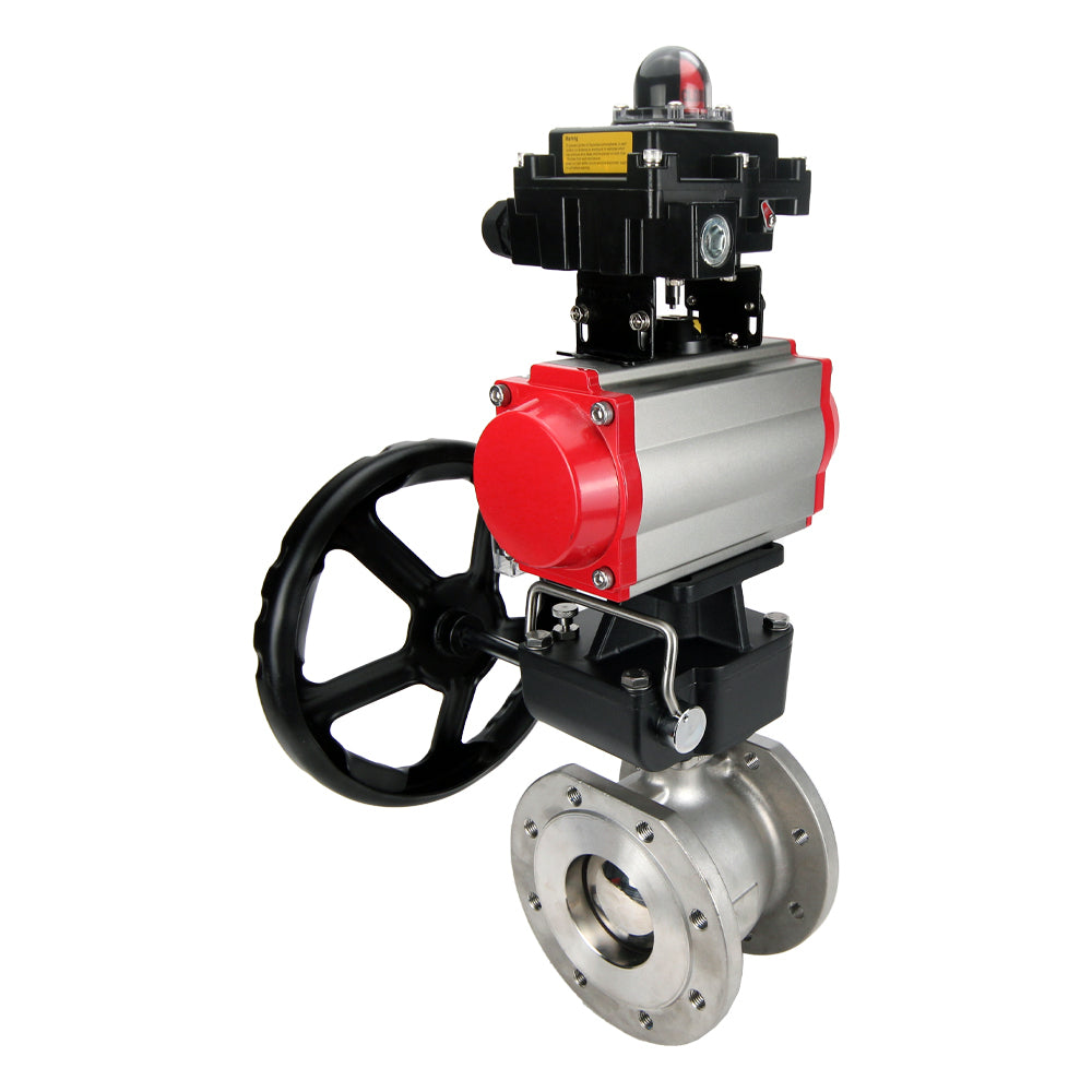 Vanne à boisseau sphérique en acier inoxydable Elephant BVFP.316, actionneur pneumatique Elephant DA, réducteur HDM, distributeur pneumatique 4M310-08 24 V, bloc interrupteur de fin de course APL-410N EX