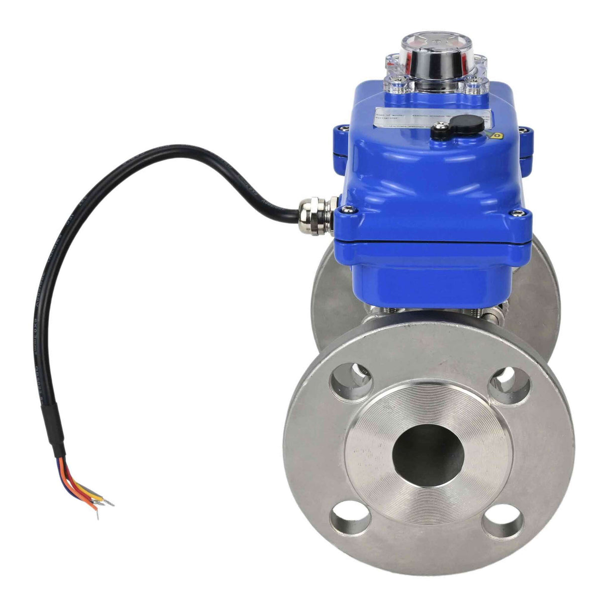Robinet à boisseau sphérique en acier inoxydable Elephant BVFPT-ISO.304.180 en trois parties, matériau du corps - acier inoxydable SS304, joint - PTFE, à brides, passage intégral, actionneur électrique Elephant 003 bleu 24 V