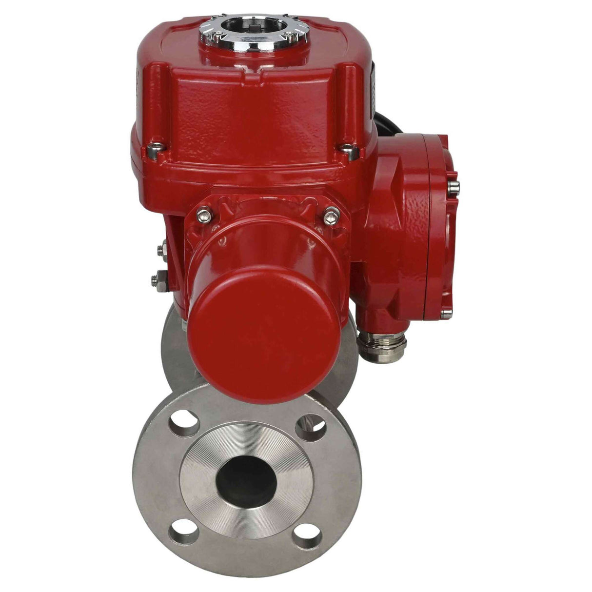 Robinet à boisseau sphérique en acier inoxydable Elephant BVFPT.316.180 en trois parties, matériau du corps - acier inoxydable SS316, joint - PTFE, à bride, passage intégral, actionneur électrique quart de tour Elephant QT-W (M) EX 380 V