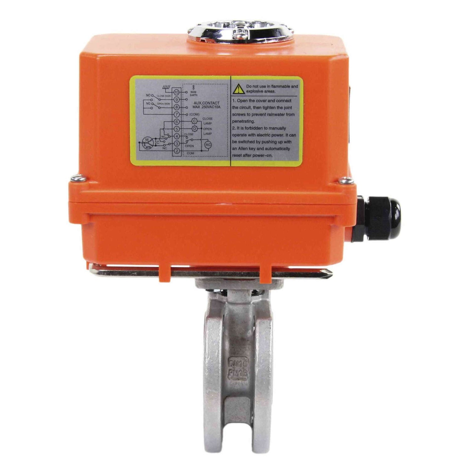 Robinet à boisseau sphérique en acier inoxydable Elephant kchmfp-elephant-110/220v, matériau du corps - acier inoxydable AISI 316, matériau de la bille - acier inoxydable AISI 316, joint - PTFE, commande par actionneur électrique