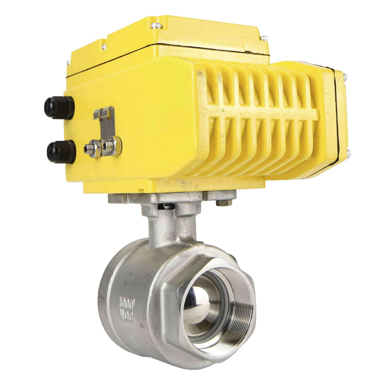 Robinet à boisseau sphérique en acier inoxydable Elephant BVMP.316.230-ISO PSI914, matériau du corps - acier inoxydable AISI 316, matériau de la bille - acier inoxydable AISI 316, joint - PTFE, fileté, actionneur électrique quart de tour Elephant-110/220В