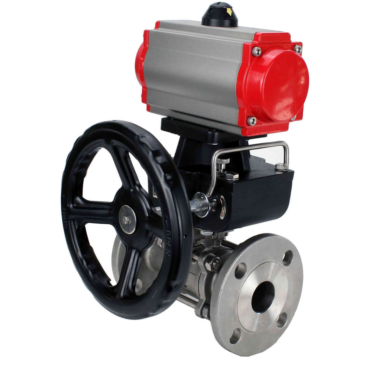 Robinet à boisseau sphérique en acier inoxydable Elephant ksfpt-304-180-da-hdm, matériau du corps - acier inoxydable AISI 304, matériau de la bille - acier inoxydable AISI 304, joint - PTFE, actionné par actionneur pneumatique