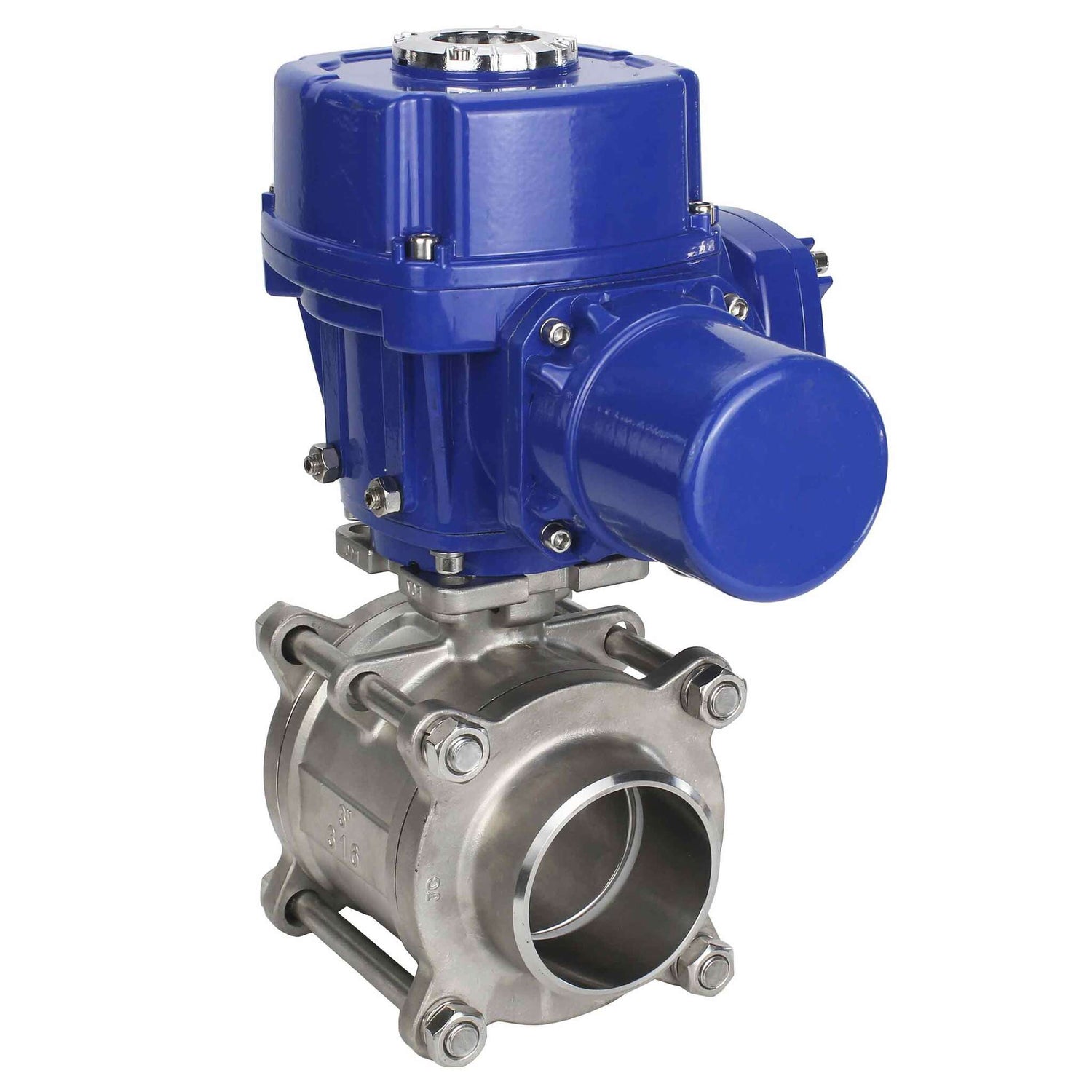 Robinet à boisseau sphérique en acier inoxydable Elephant BVPP 316.200-ISO PSI914 SS316 passage intégral, à souder, matériau du corps - acier inoxydable, actionneur électrique quart de tour Elephant QT-W (M) 220 V