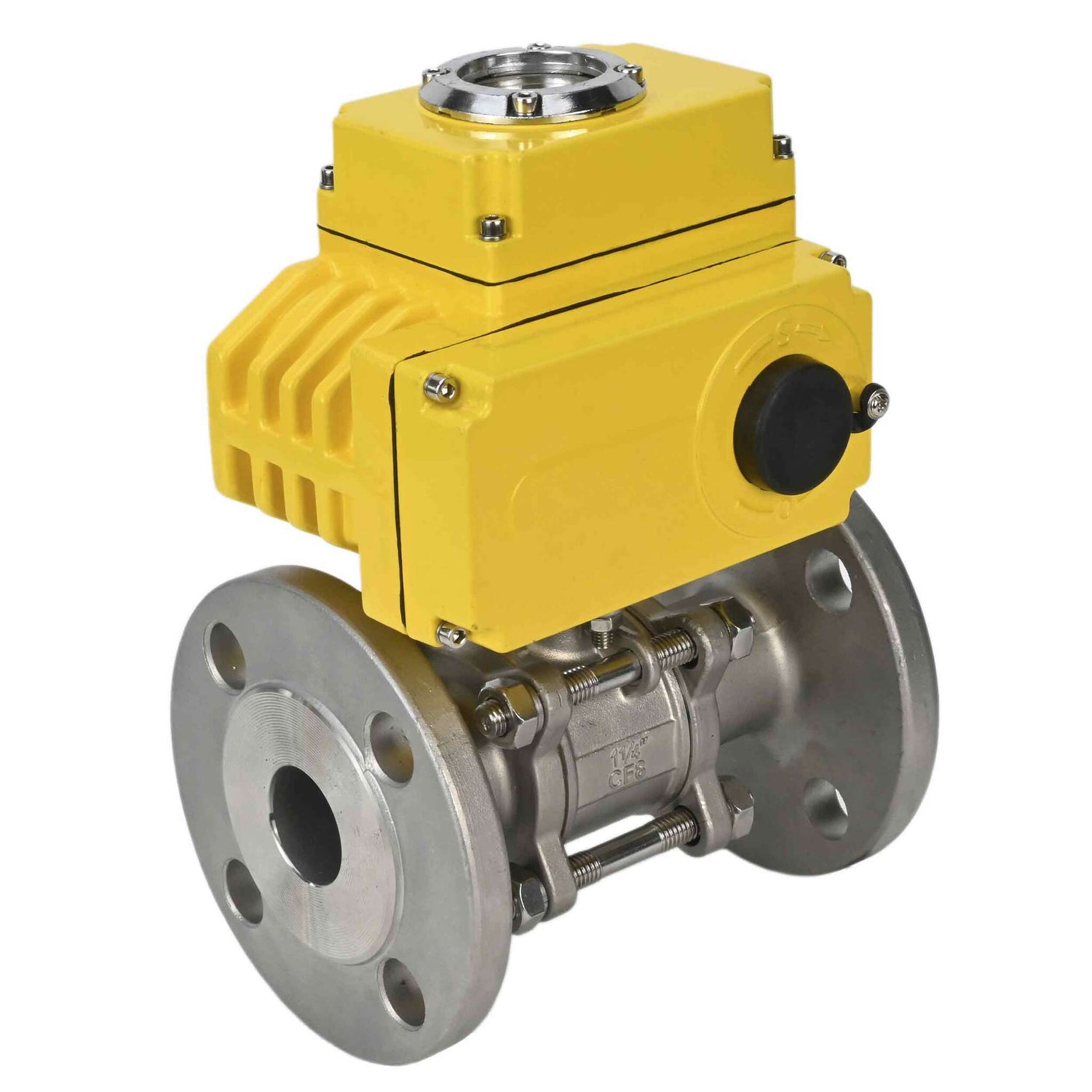 Robinet à boisseau sphérique en acier inoxydable Elephant ksfpt-304-180-24v, matériau du corps - acier inoxydable AISI 304, matériau de la bille - acier inoxydable AISI 304, joint - PTFE, commande par actionneur électrique