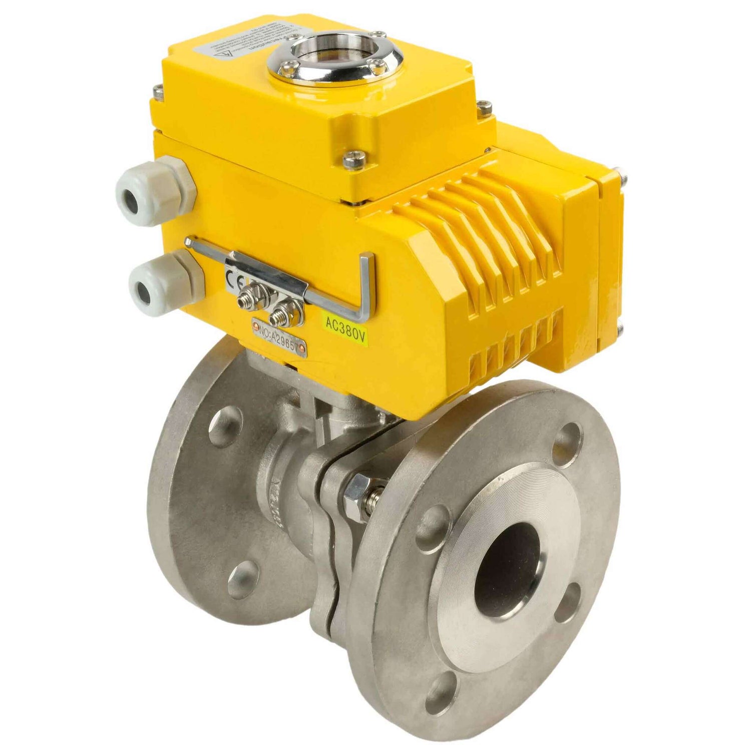 Robinet à boisseau sphérique en acier inoxydable Elephant kchfp-elephant-380v, matériau du corps - acier inoxydable AISI 316, matériau de la bille - acier inoxydable AISI 316, joint - PTFE, commande par actionneur électrique