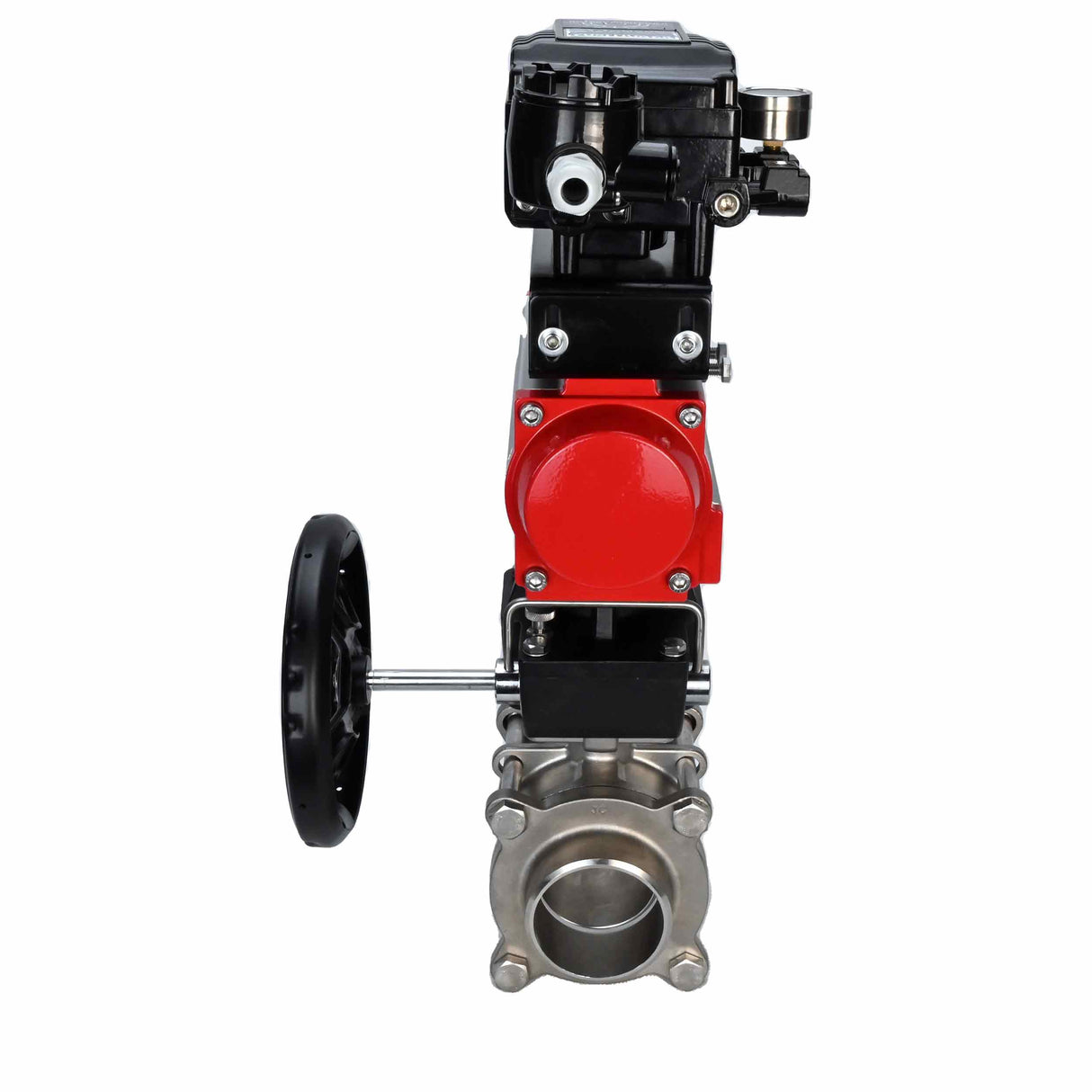 Robinet à boisseau sphérique en acier inoxydable Elephant kshpp-316200-da-yt1000rsi-hdm, matériau du corps - acier inoxydable AISI 316, matériau de la bille - acier inoxydable AISI 316, joint - PTFE, actionné par actionneur pneumatique