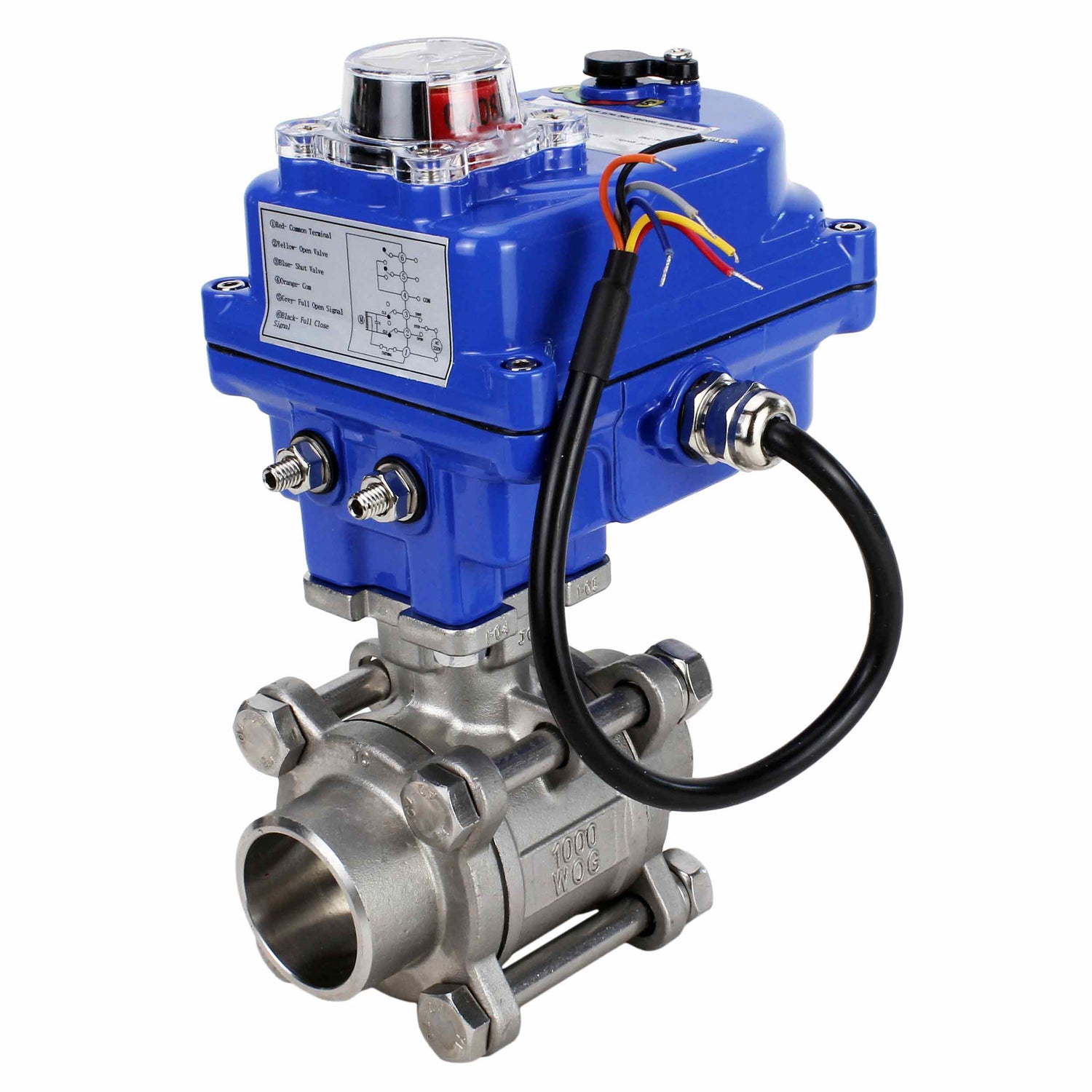 Robinet à boisseau sphérique en acier inoxydable Elephant BVPP 316.200-ISO PSI914 SS316 passage intégral, à souder, matériau du corps - acier inoxydable, actionneur électrique quart de tour Elephant 003 bleu 24 V