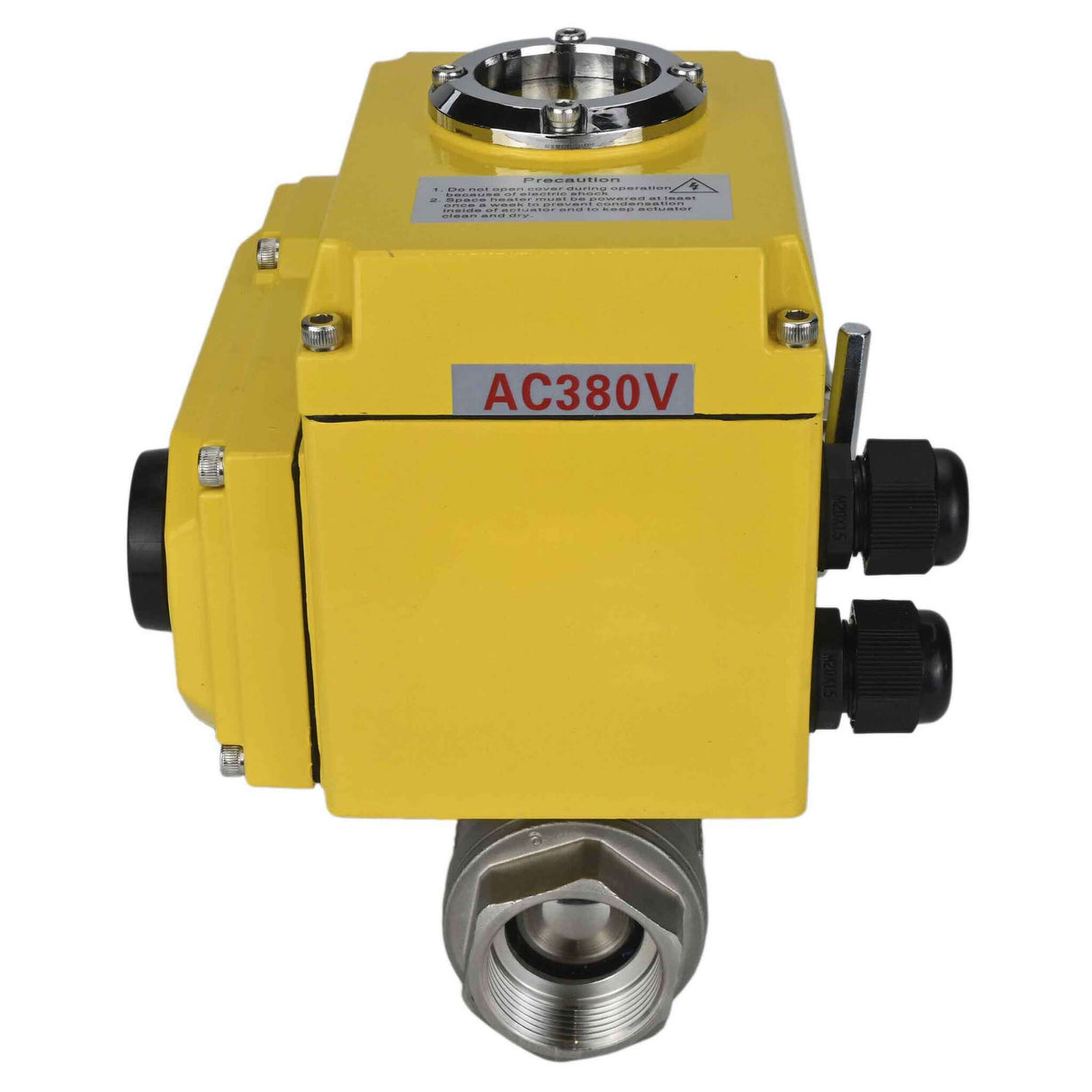 Robinet à boisseau sphérique en acier inoxydable Elephant BVMP.316.230-ISO PSI914, matériau du corps - acier inoxydable AISI 316, matériau de la bille - acier inoxydable AISI 316, joint - PTFE, fileté, actionneur électrique quart de tour Elephant-380 V