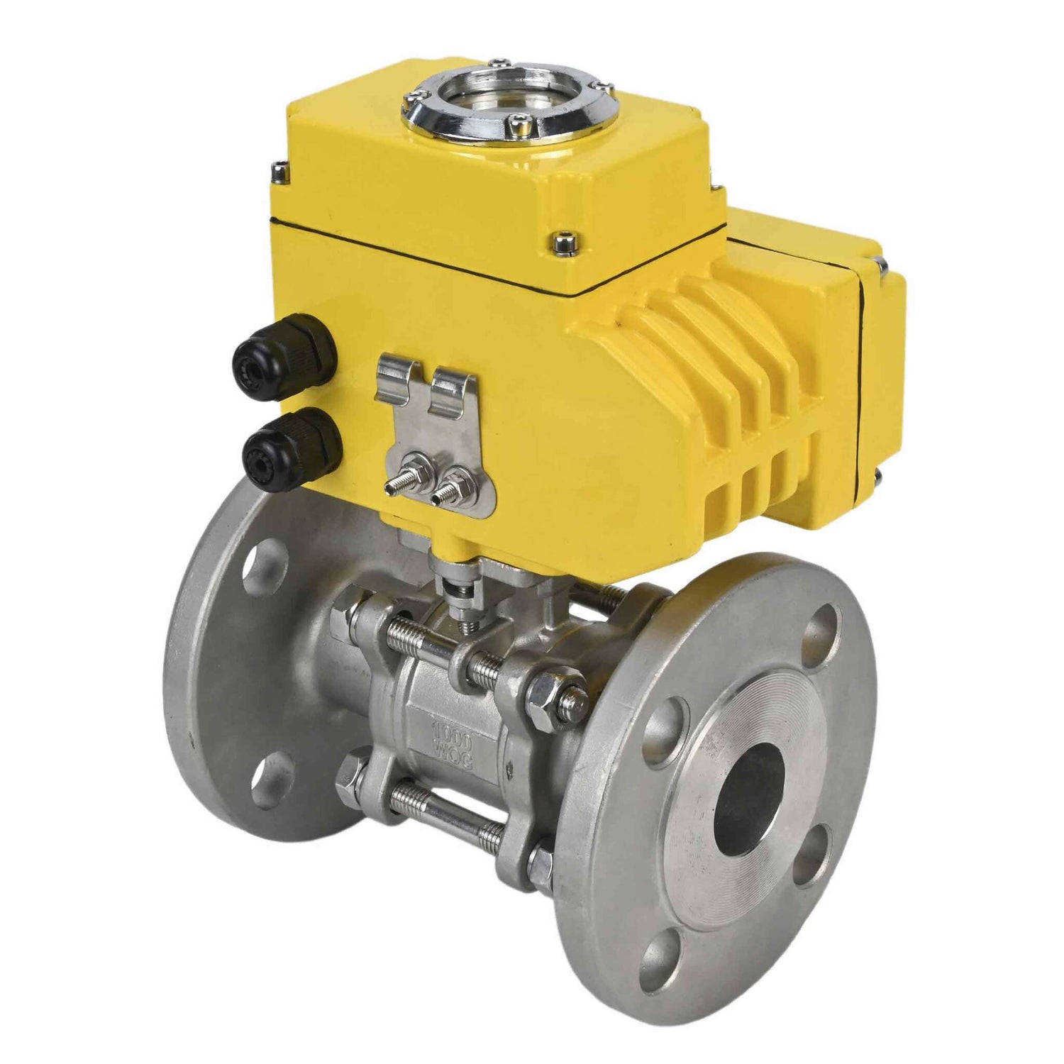 Robinet à boisseau sphérique en acier inoxydable Elephant ksfpt-304-180-24v, matériau du corps - acier inoxydable AISI 304, matériau de la bille - acier inoxydable AISI 304, joint - PTFE, commande par actionneur électrique