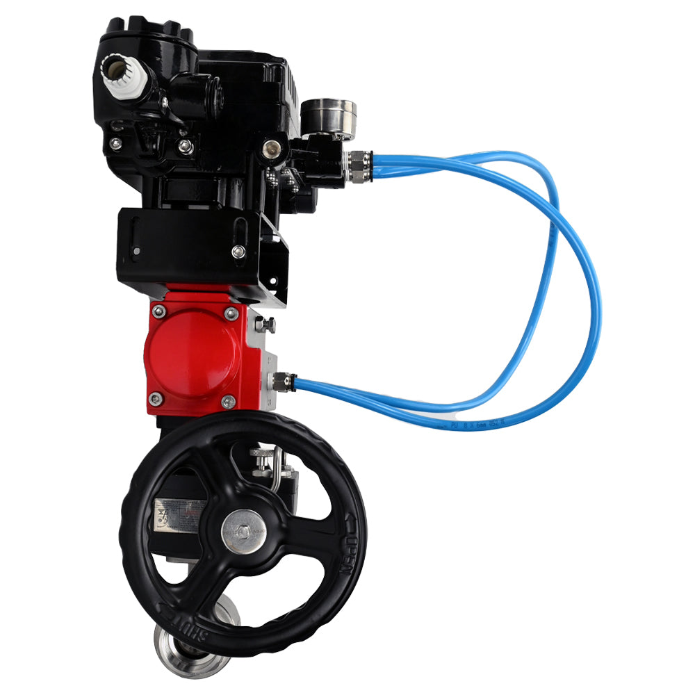 Robinet à boisseau sphérique en acier inoxydable Elephant kshmp316-elephant-da-yt1000rsn-hdm, matériau du corps - acier inoxydable AISI 316, matériau de la bille - acier inoxydable AISI 316, joint - PTFE, actionné par actionneur pneumatique