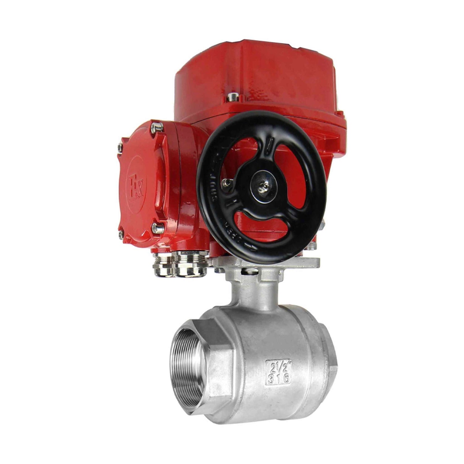 Robinet à boisseau sphérique en acier inoxydable Elephant kchmp-elephant-ex-110/220v, matériau du corps - acier inoxydable AISI 316, matériau de la bille - acier inoxydable AISI 316, joint - PTFE, commande par actionneur électrique