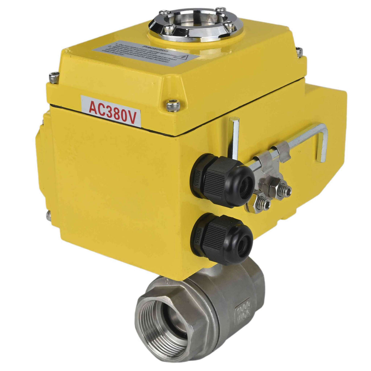 Robinet à boisseau sphérique en acier inoxydable Elephant BVMP.316.230-ISO PSI914, matériau du corps - acier inoxydable AISI 316, matériau de la bille - acier inoxydable AISI 316, joint - PTFE, fileté, actionneur électrique quart de tour Elephant-380 V