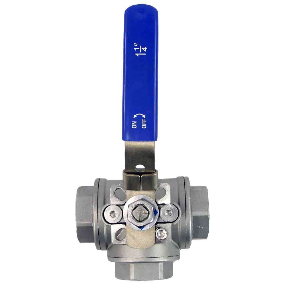 Vanne à boisseau sphérique en acier inoxydable à 3 voies Filetage NPT/BSP Type T Port standard Elephant RP.SS316.200.MM 986 psi avec support de montage et poignée ISO 5211