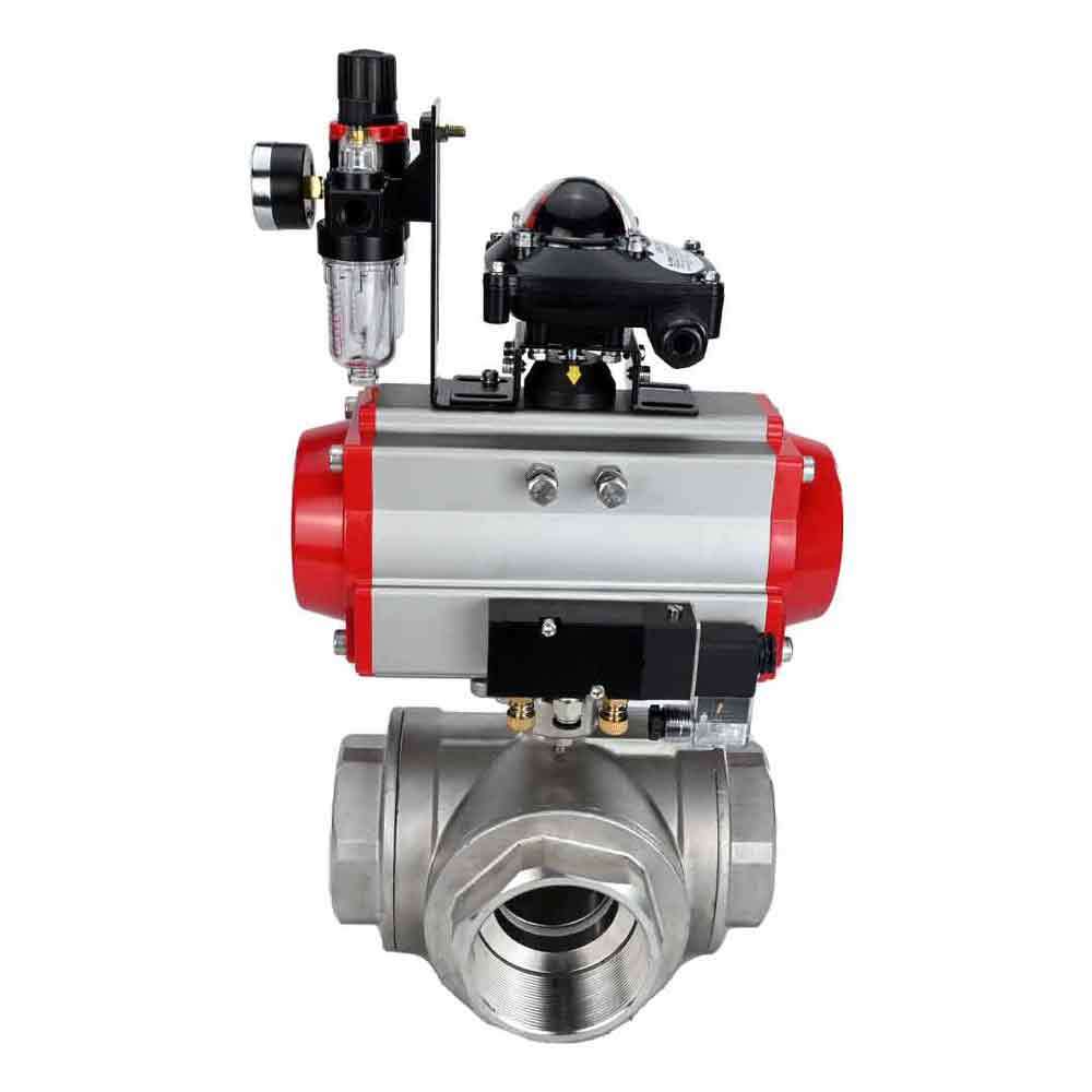 Stainless steel ball valve Elephant 3h-l-rpss316200mm-iso-pnevpr-da-rasp-110/220v-lsu-atu, body material - stainless steel AISI 316, ball material - stainless steel AISI 316, seal - PTFE, pneumatic actuator operated