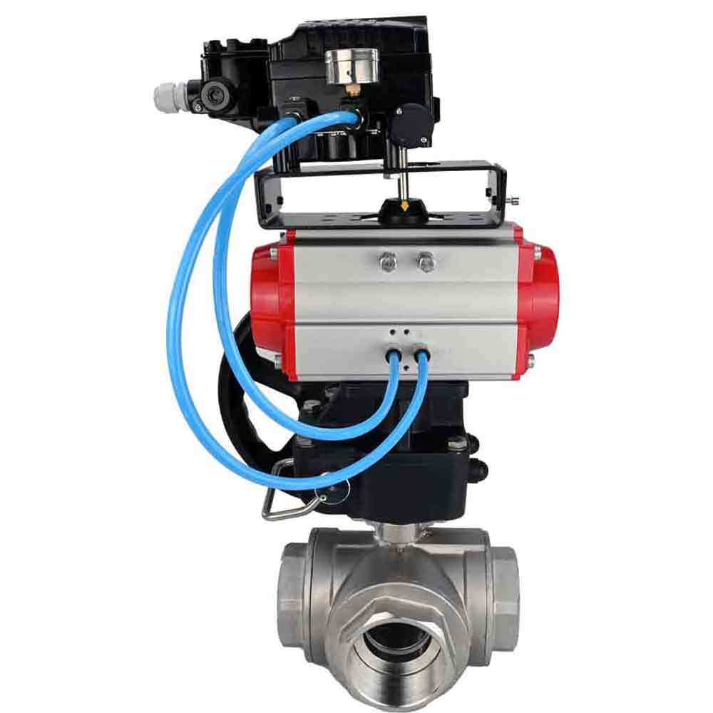 Robinet à boisseau sphérique en acier inoxydable Elephant 3h-l-rpss316200mm-iso-pnevpr-da-hdm-epp-boz, matériau du corps - acier inoxydable AISI 316, matériau de la bille - acier inoxydable AISI 316, joint - PTFE, actionné par actionneur pneumatique