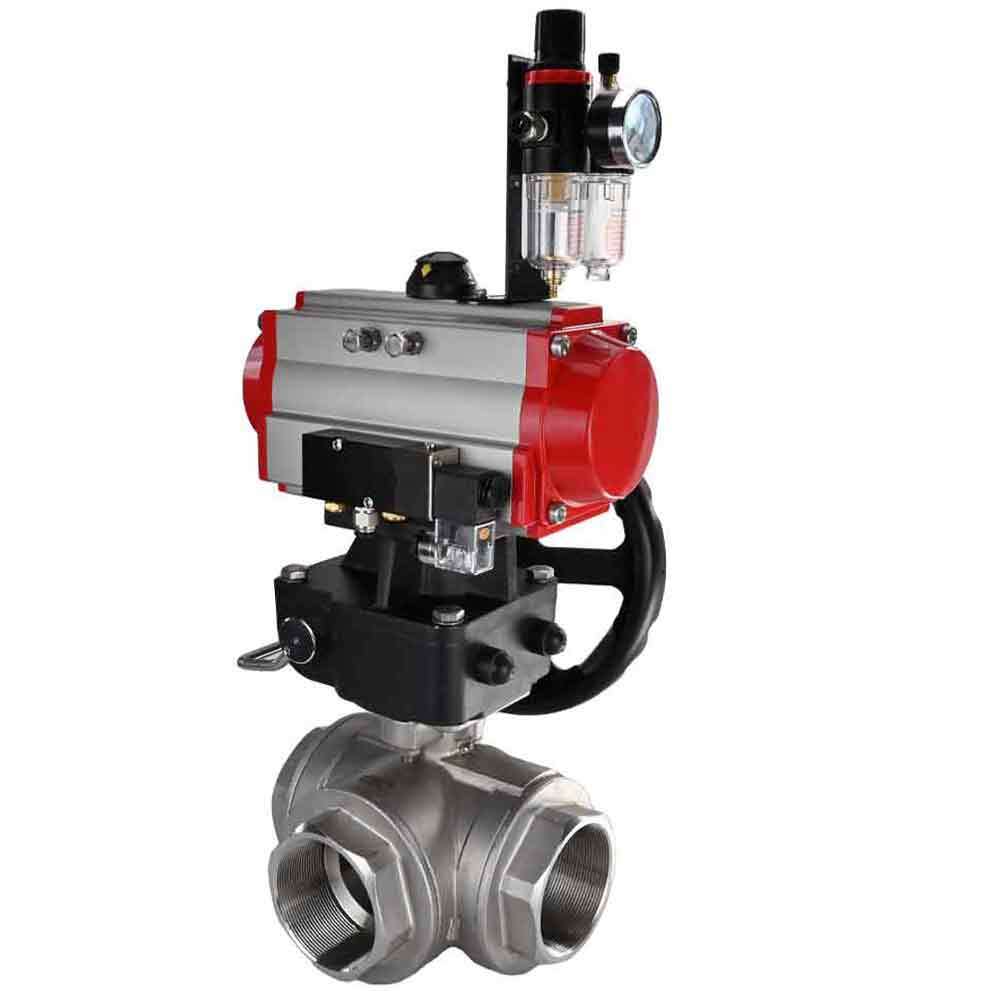 Stainless steel ball valve Elephant 3h-l-rpss316200mm-iso-pnevpr-da-rasp-110/220v-hdm-atu, body material - stainless steel AISI 316, ball material - stainless steel AISI 316, seal - PTFE, pneumatic actuator operated