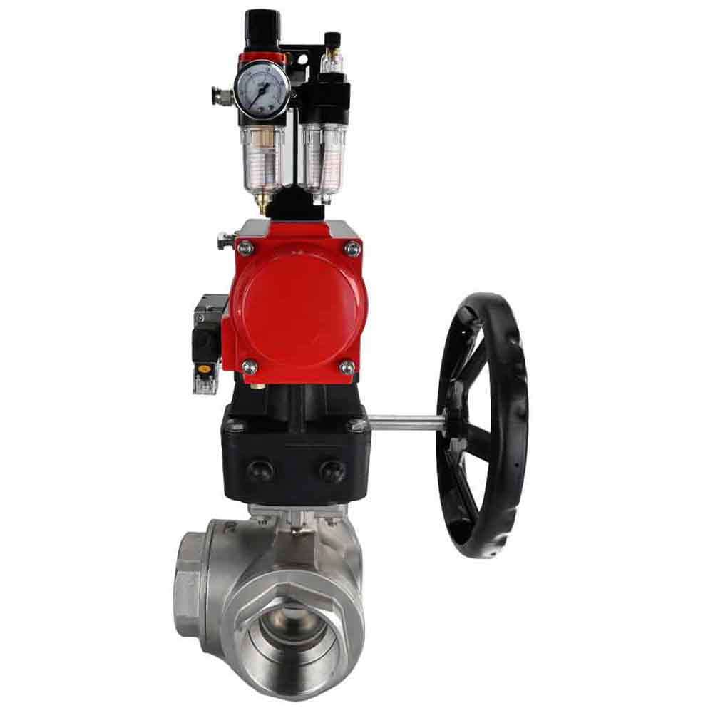 Stainless steel ball valve Elephant 3h-l-rpss316200mm-iso-pnevpr-da-rasp-110/220v-hdm-atu, body material - stainless steel AISI 316, ball material - stainless steel AISI 316, seal - PTFE, pneumatic actuator operated