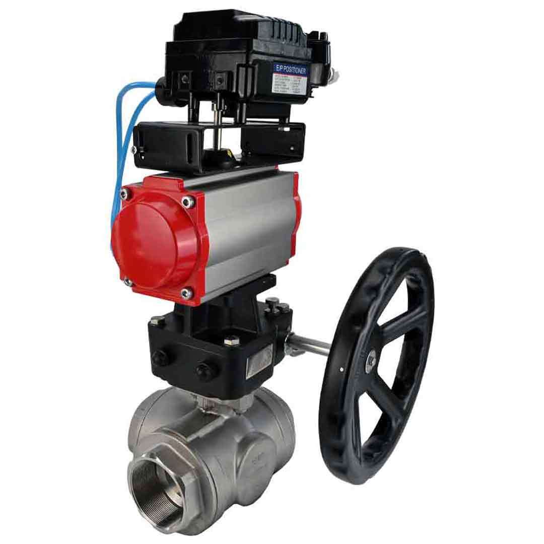 Robinet à boisseau sphérique en acier inoxydable Elephant 3h-l-rpss316200mm-iso-pnevpr-da-hdm-epp-boz, matériau du corps - acier inoxydable AISI 316, matériau de la bille - acier inoxydable AISI 316, joint - PTFE, actionné par actionneur pneumatique