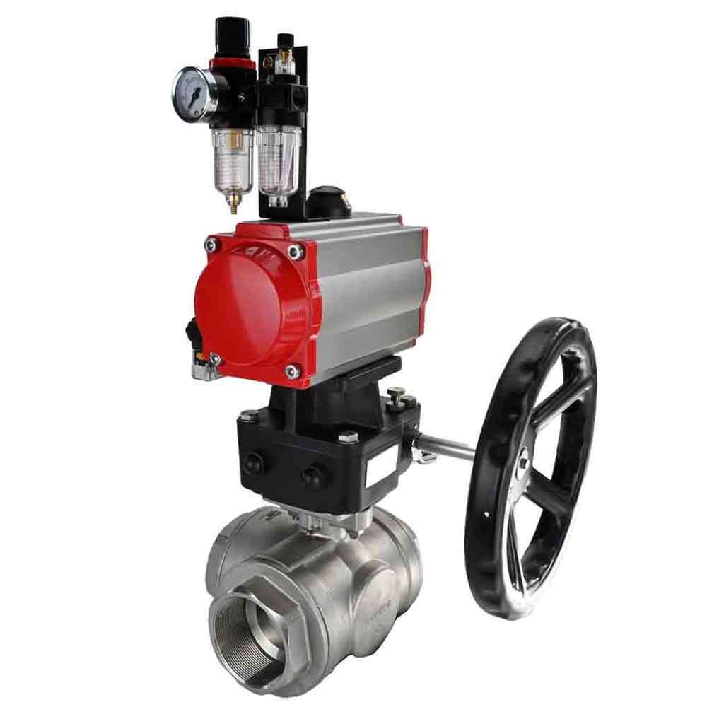 Stainless steel ball valve Elephant 3h-l-rpss316200mm-iso-pnevpr-da-rasp-110/220v-hdm-atu, body material - stainless steel AISI 316, ball material - stainless steel AISI 316, seal - PTFE, pneumatic actuator operated