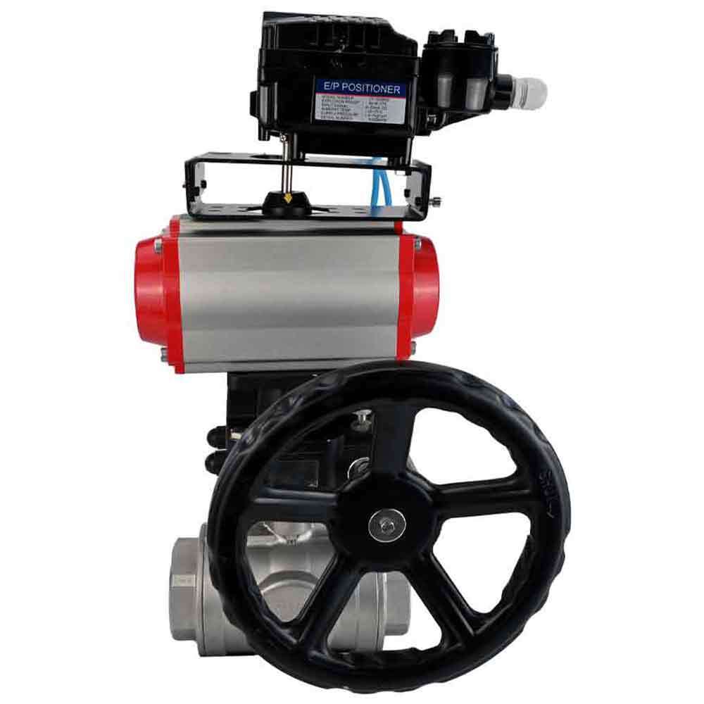 Robinet à boisseau sphérique en acier inoxydable Elephant 3h-l-rpss316200mm-iso-pnevpr-da-hdm-epp-soz, matériau du corps - acier inoxydable AISI 316, matériau de la bille - acier inoxydable AISI 316, joint - PTFE, actionné par actionneur pneumatique