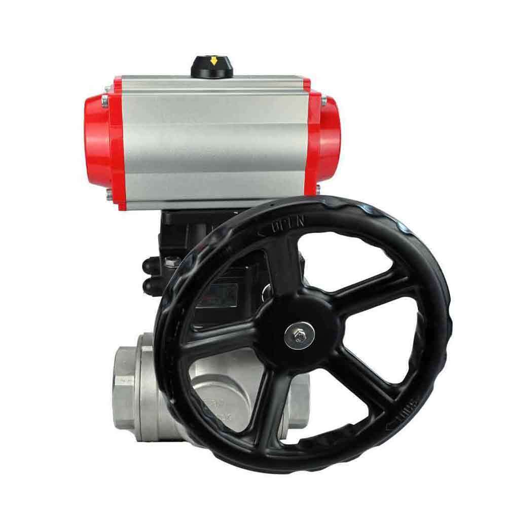 Robinet à boisseau sphérique en acier inoxydable Elephant 3h-l-rpss316200mm-iso-pnevpr-da-hdm, matériau du corps - acier inoxydable AISI 316, matériau de la bille - acier inoxydable AISI 316, joint - PTFE, actionné par actionneur pneumatique