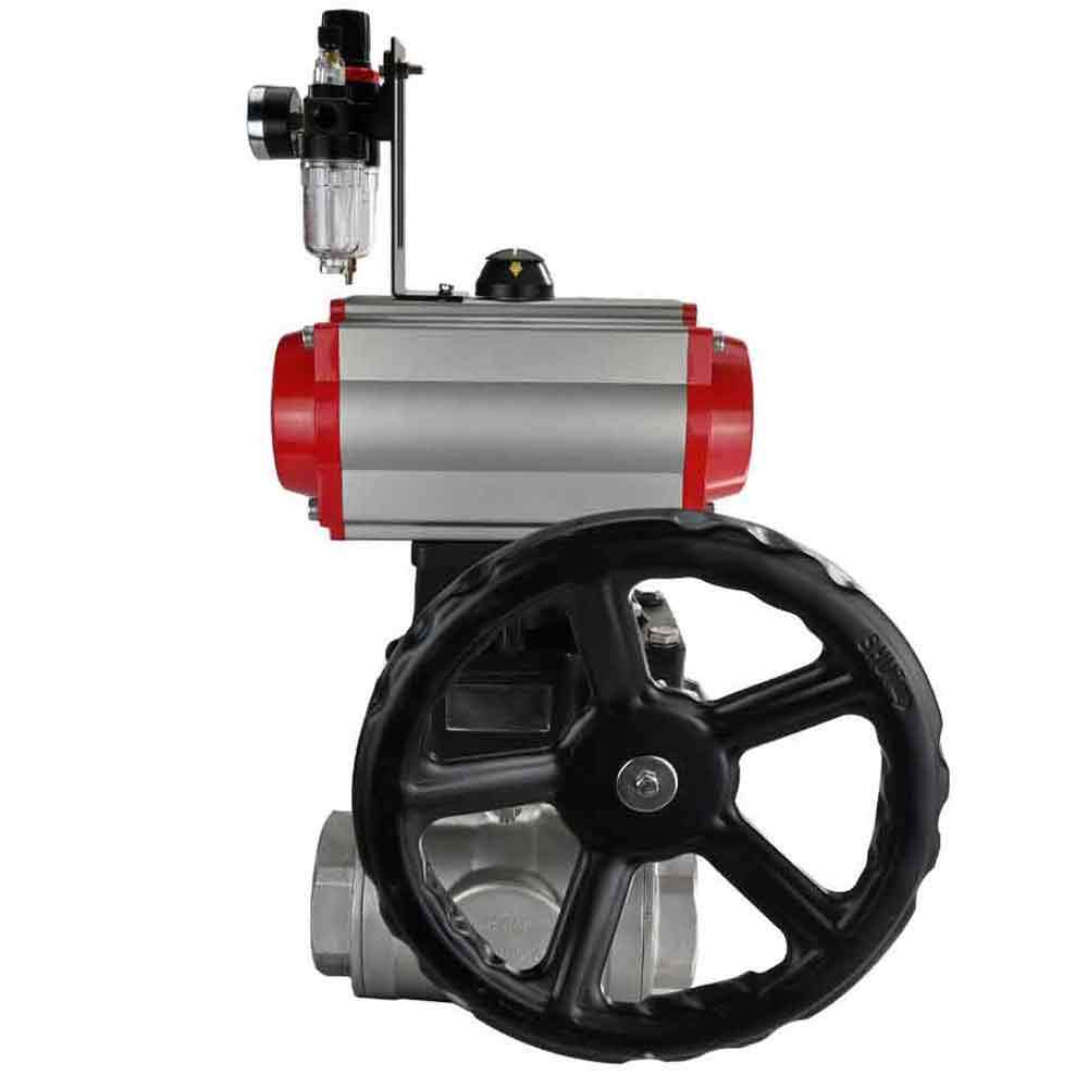 Robinet à boisseau sphérique en acier inoxydable Elephant 3h-l-rpss316200mm-iso-pnevpr-da-rasp-24v-hdm-bpv, matériau du corps - acier inoxydable AISI 316, matériau de la bille - acier inoxydable AISI 316, joint - PTFE, actionné par actionneur pneumatique