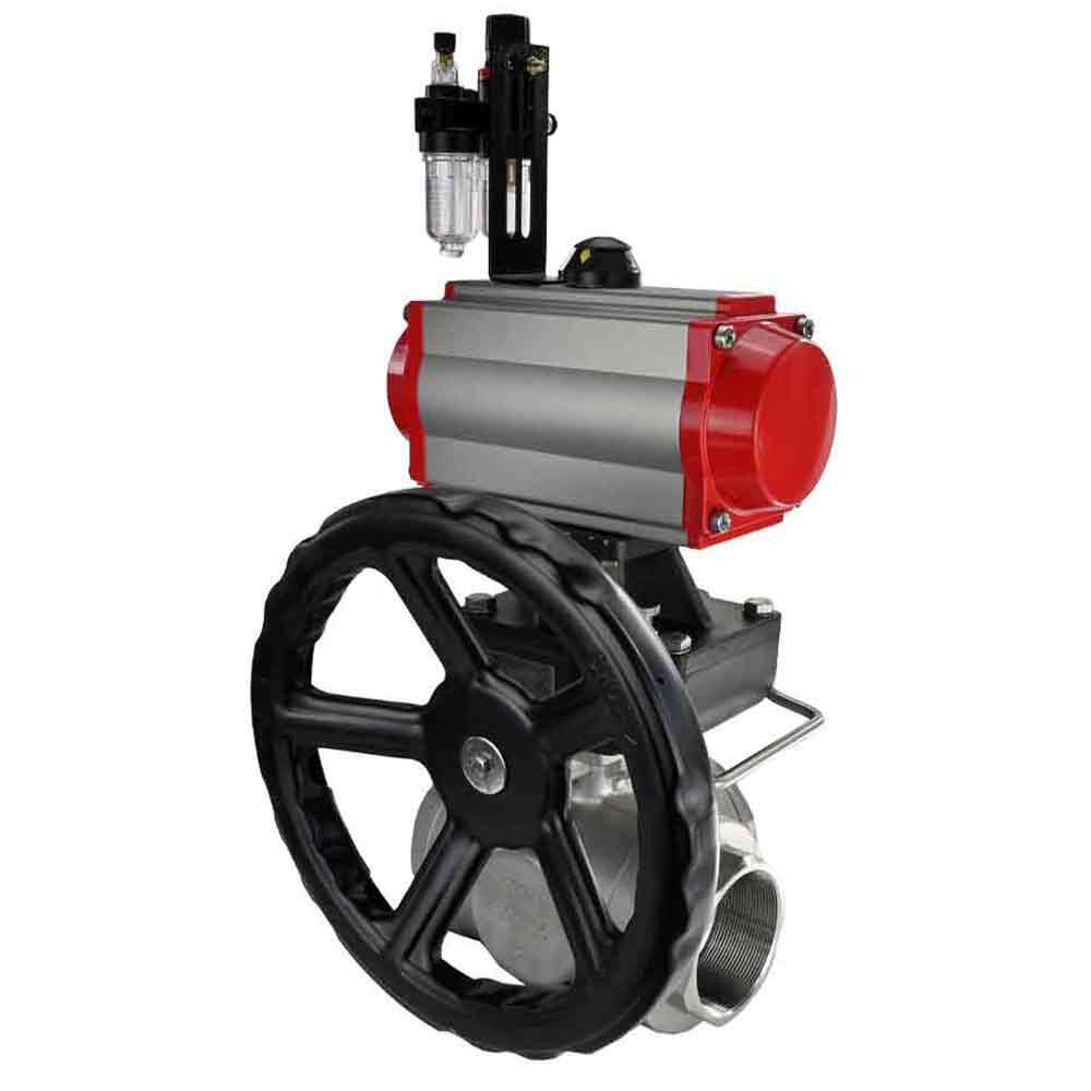 Robinet à boisseau sphérique en acier inoxydable Elephant 3h-l-rpss316200mm-iso-pnevpr-da-rasp-24v-hdm-bpv, matériau du corps - acier inoxydable AISI 316, matériau de la bille - acier inoxydable AISI 316, joint - PTFE, actionné par actionneur pneumatique