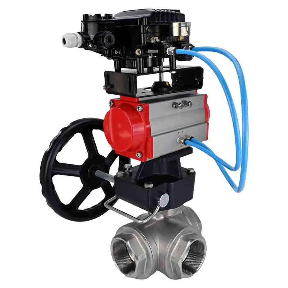 Robinet à boisseau sphérique en acier inoxydable Elephant 3h-l-rpss316200mm-iso-pnevpr-da-hdm-epp-soz, matériau du corps - acier inoxydable AISI 316, matériau de la bille - acier inoxydable AISI 316, joint - PTFE, actionné par actionneur pneumatique