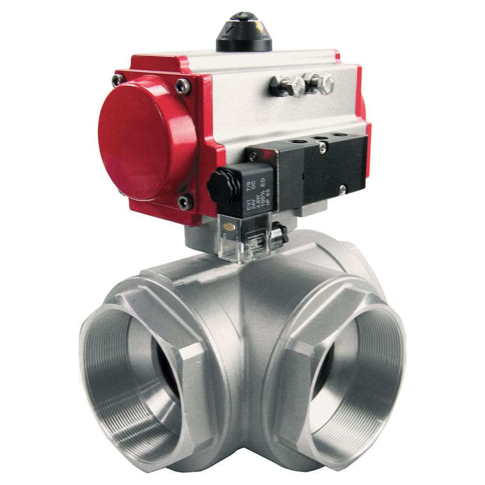 Robinet à boisseau sphérique en acier inoxydable Elephant 3h-l-rpss316200mm-iso-pnevpr-sa-rasp-24v, matériau du corps - acier inoxydable AISI 316, matériau de la bille - acier inoxydable AISI 316, joint - PTFE, actionné par actionneur pneumatique