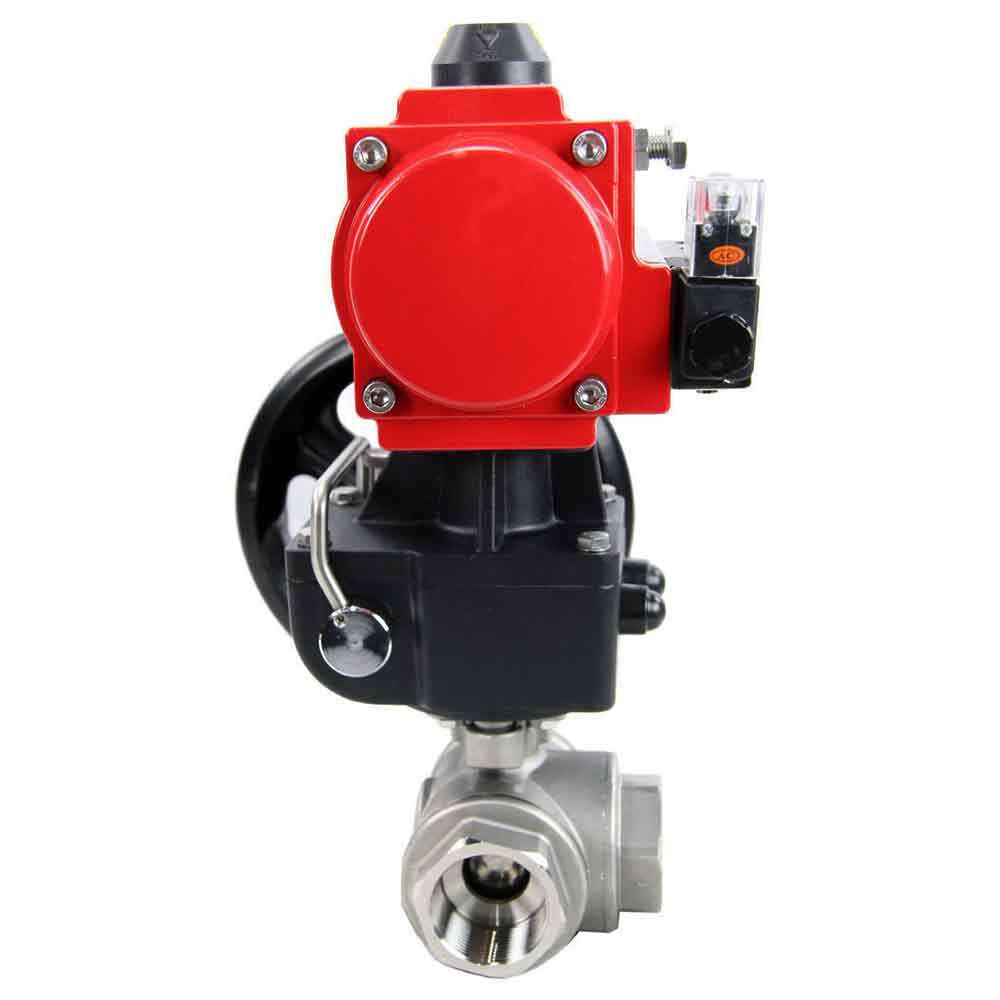 Robinet à boisseau sphérique en acier inoxydable Elephant 3h-l-rpss316200mm-iso-pnevpr-da-rasp-110/220v-hdm, matériau du corps - acier inoxydable AISI 316, matériau de la bille - acier inoxydable AISI 316, joint - PTFE, actionné par actionneur pneumatique