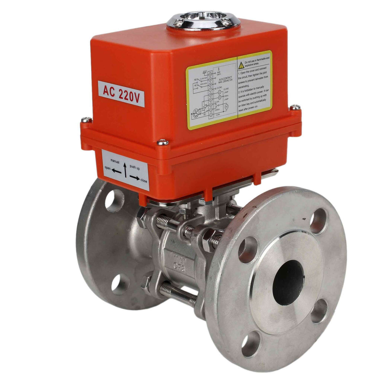 Robinet à boisseau sphérique en acier inoxydable Elephant ksfpt-304-180-110/220v, matériau du corps - acier inoxydable AISI 304, matériau de la bille - acier inoxydable AISI 304, joint - PTFE, commande par actionneur électrique