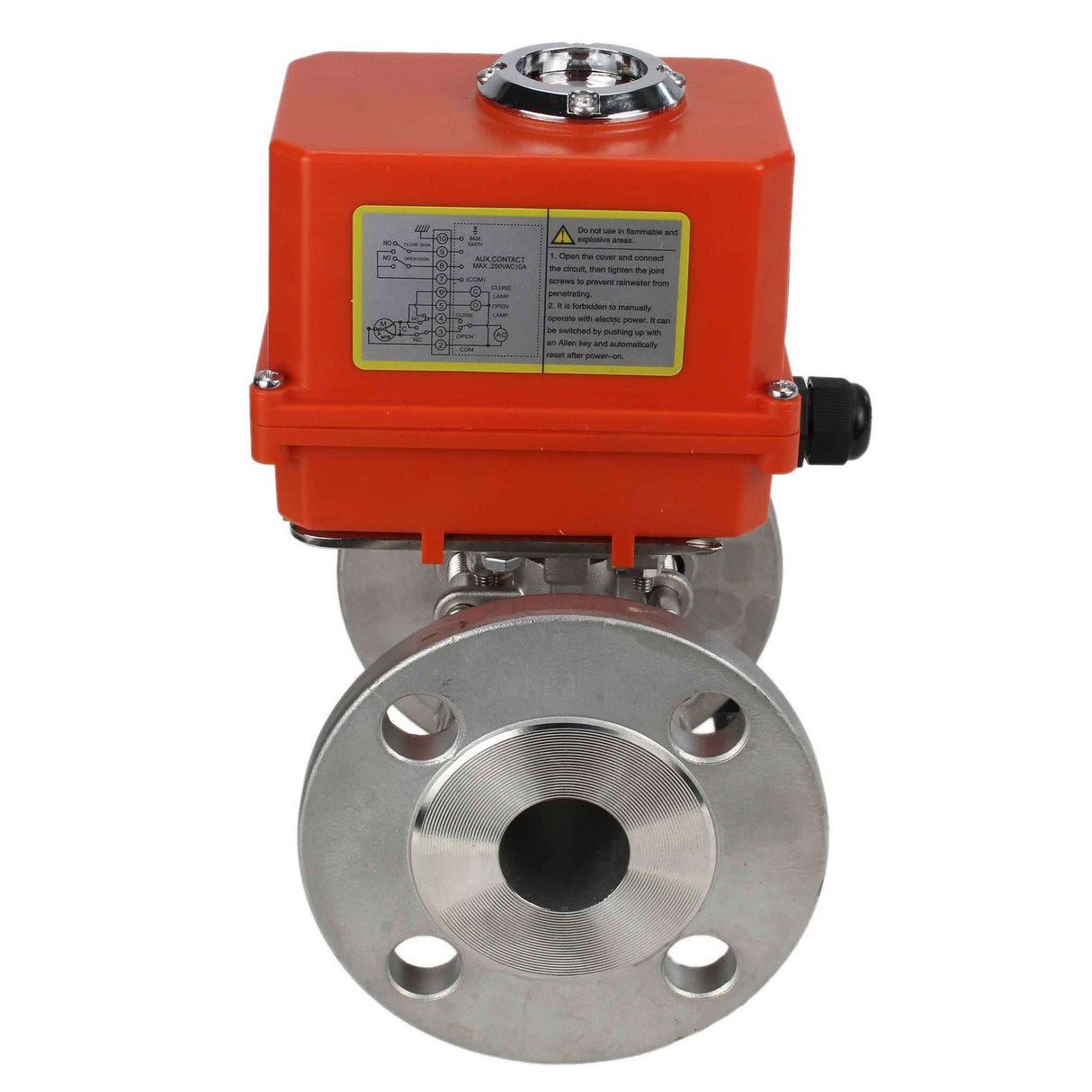 Robinet à boisseau sphérique en acier inoxydable Elephant ksfpt-304-180-110/220v, matériau du corps - acier inoxydable AISI 304, matériau de la bille - acier inoxydable AISI 304, joint - PTFE, commande par actionneur électrique