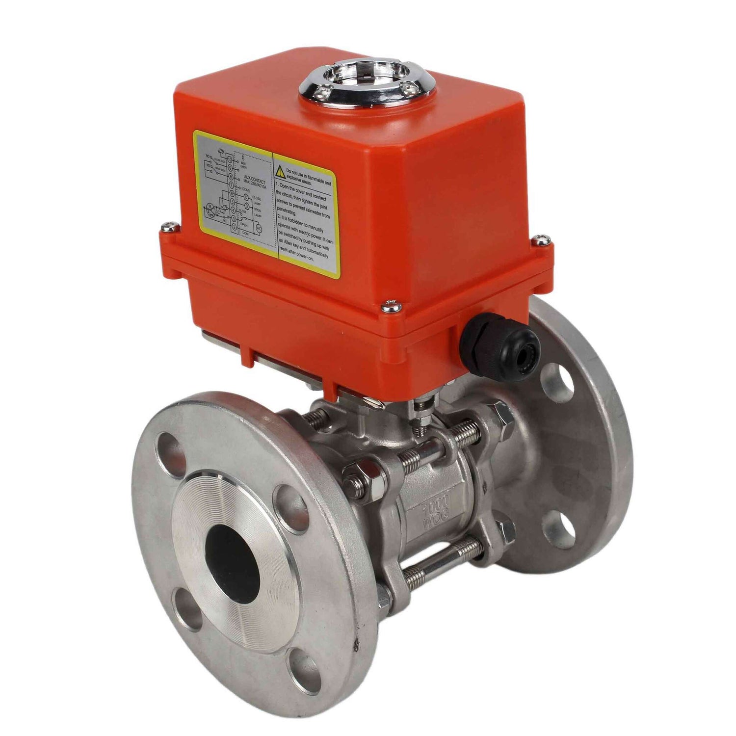 Robinet à boisseau sphérique en acier inoxydable Elephant ksfpt-316-180-110/220v, matériau du corps - acier inoxydable AISI 316, matériau de la bille - acier inoxydable AISI 316, joint - PTFE, commande par actionneur électrique