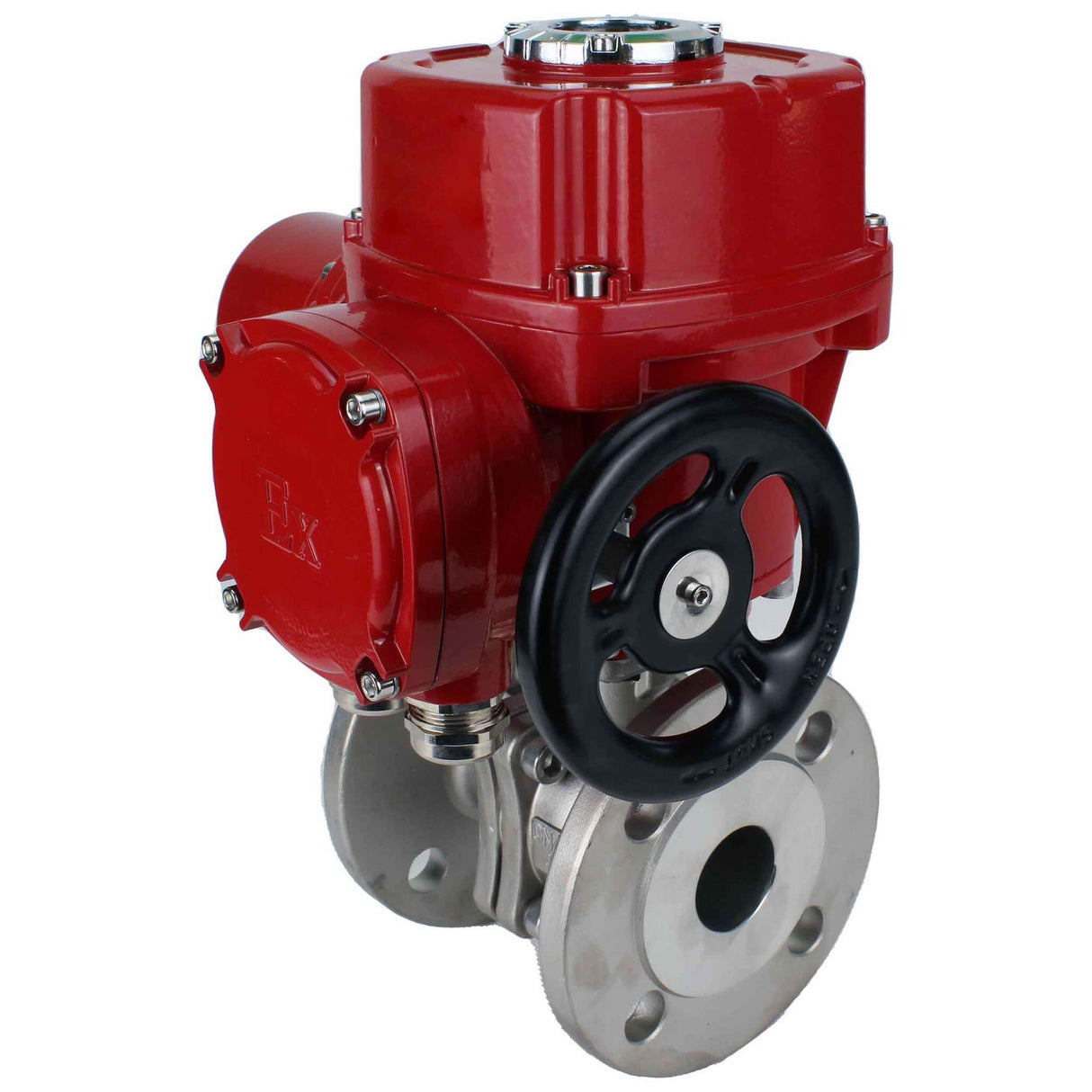Robinet à boisseau sphérique en acier inoxydable Elephant BVFP.316.200, matériau du corps - acier inoxydable AISI 316, passage intégral, à brides, avec actionneur électrique quart de tour Elephant QT-W (M) EX 380V