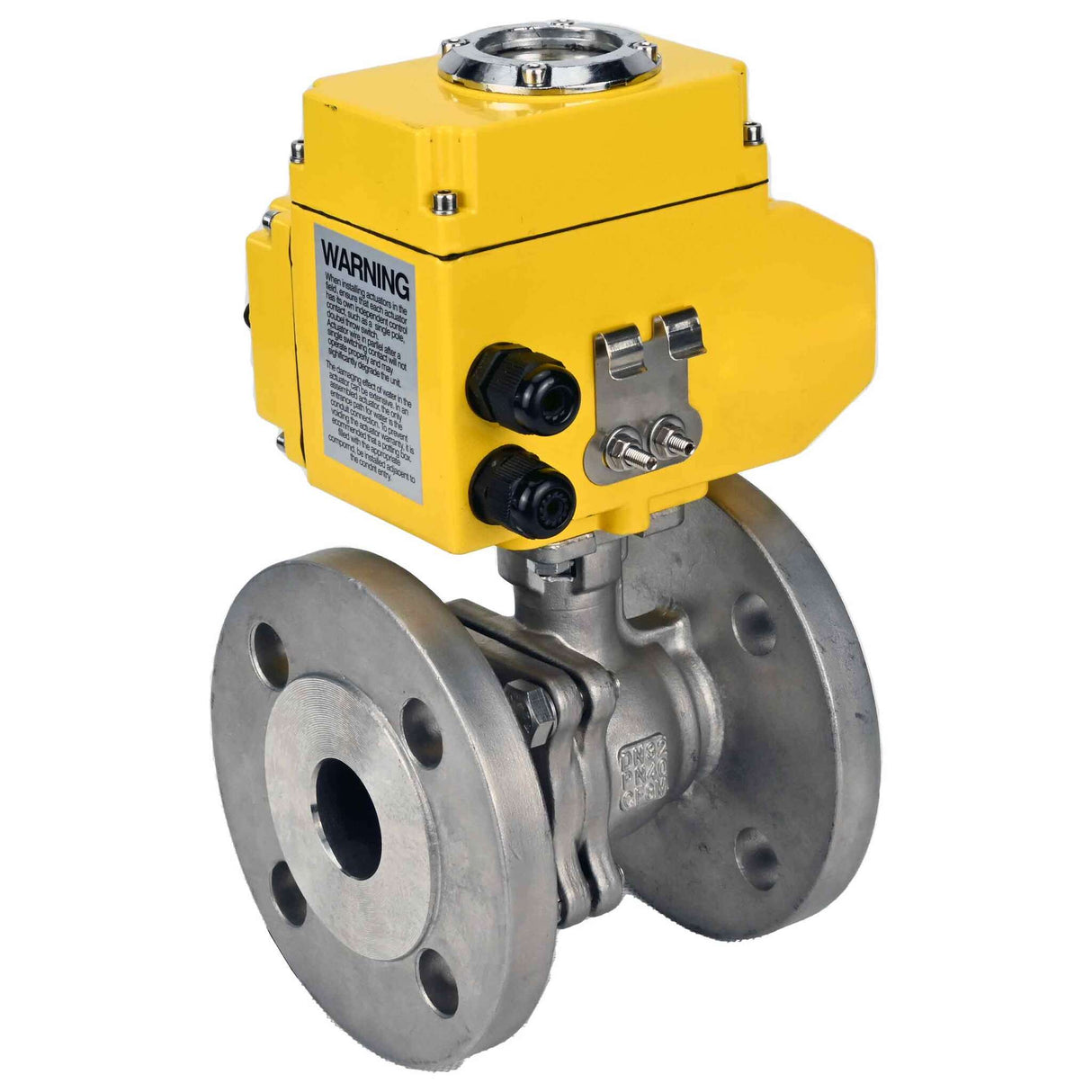 Robinet à boisseau sphérique en acier inoxydable Elephant BV3232P-FP-F, matériau du corps - acier inoxydable AISI 316, joint - PTFE, passage intégral, à bride, actionneur électrique Elephant 24 V