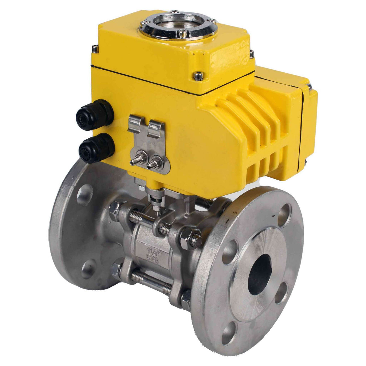 Robinet à boisseau sphérique en acier inoxydable Elephant ksfpt-304-180-110/220v, matériau du corps - acier inoxydable AISI 304, matériau de la bille - acier inoxydable AISI 304, joint - PTFE, commande par actionneur électrique