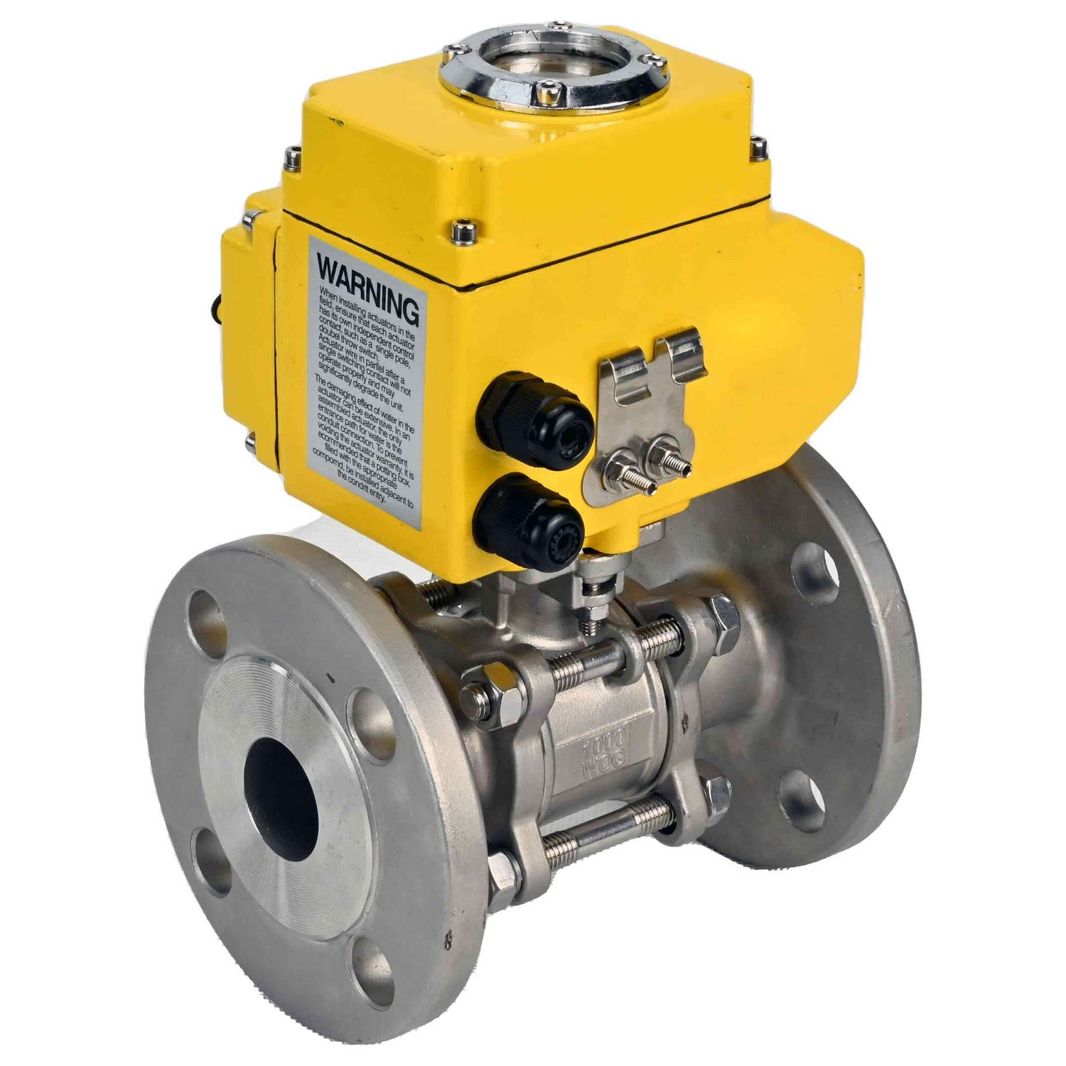 Robinet à boisseau sphérique en acier inoxydable Elephant ksfpt-316-180-24v, matériau du corps - acier inoxydable AISI 316, matériau de la bille - acier inoxydable AISI 316, joint - PTFE, commande par actionneur électrique