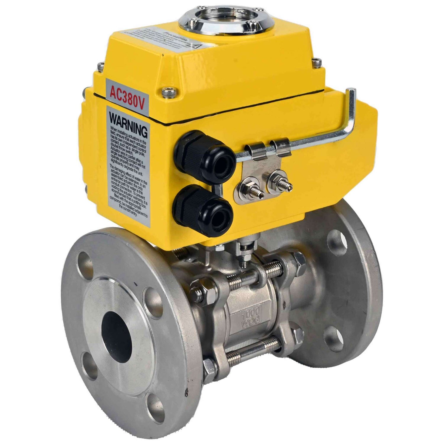 Robinet à boisseau sphérique en acier inoxydable Elephant ksfpt-304-180-380v, matériau du corps - acier inoxydable AISI 304, matériau de la bille - acier inoxydable AISI 304, joint - PTFE, commande par actionneur électrique