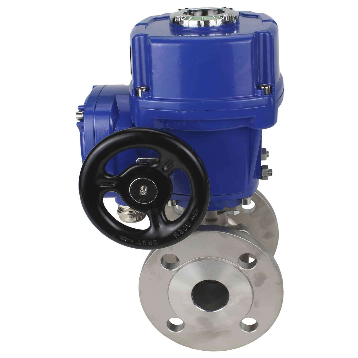 Robinet à boisseau sphérique en acier inoxydable Elephant BVFP.316.200, matériau du corps - acier inoxydable AISI 316, passage intégral, à brides, avec actionneur électrique quart de tour Elephant QT-W (M) 220V