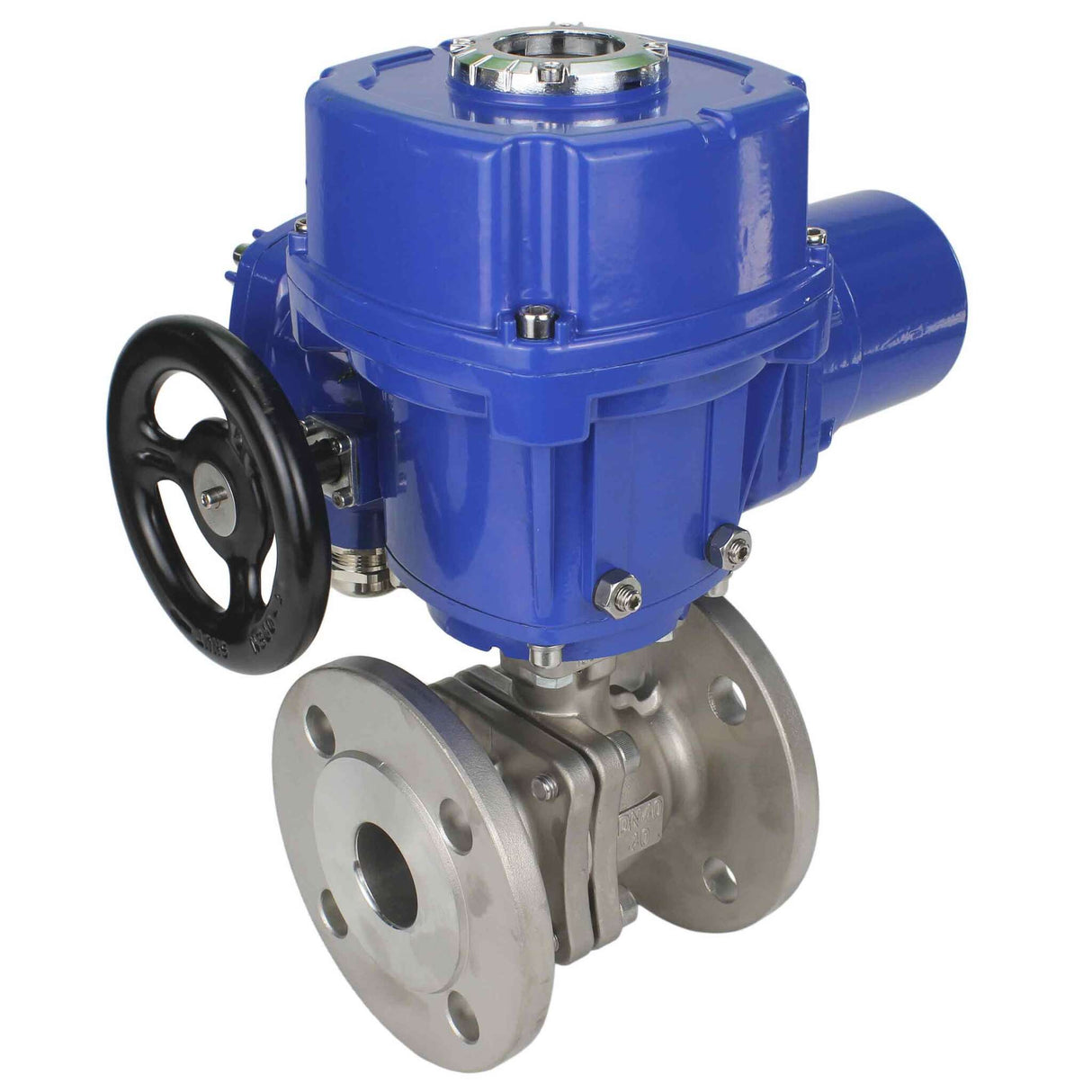 Robinet à boisseau sphérique en acier inoxydable Elephant BVFP.316.200, matériau du corps - acier inoxydable AISI 316, passage intégral, à brides, avec actionneur électrique quart de tour Elephant QT-W (M) 380V
