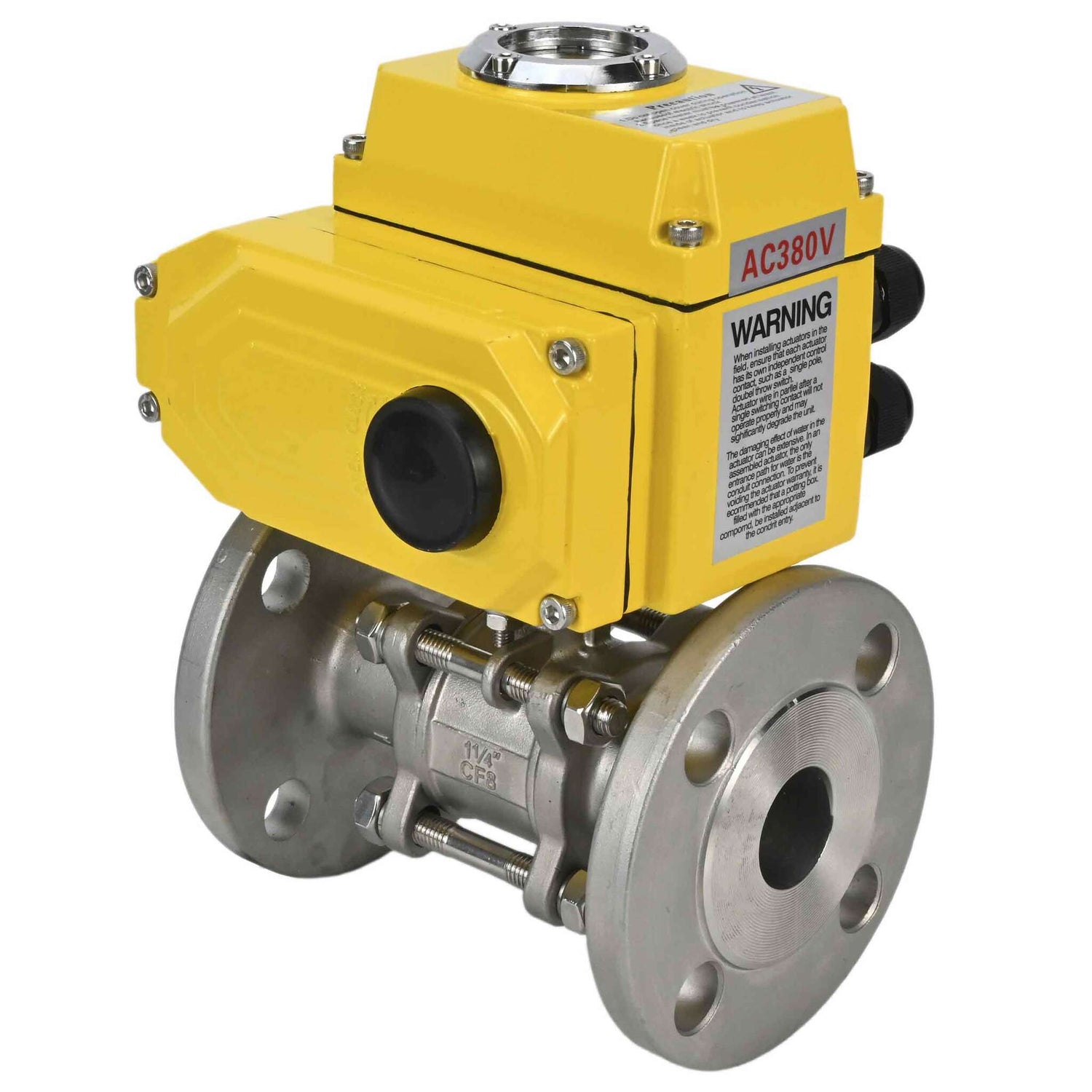 Robinet à boisseau sphérique en acier inoxydable Elephant ksfpt-304-180-380v, matériau du corps - acier inoxydable AISI 304, matériau de la bille - acier inoxydable AISI 304, joint - PTFE, commande par actionneur électrique