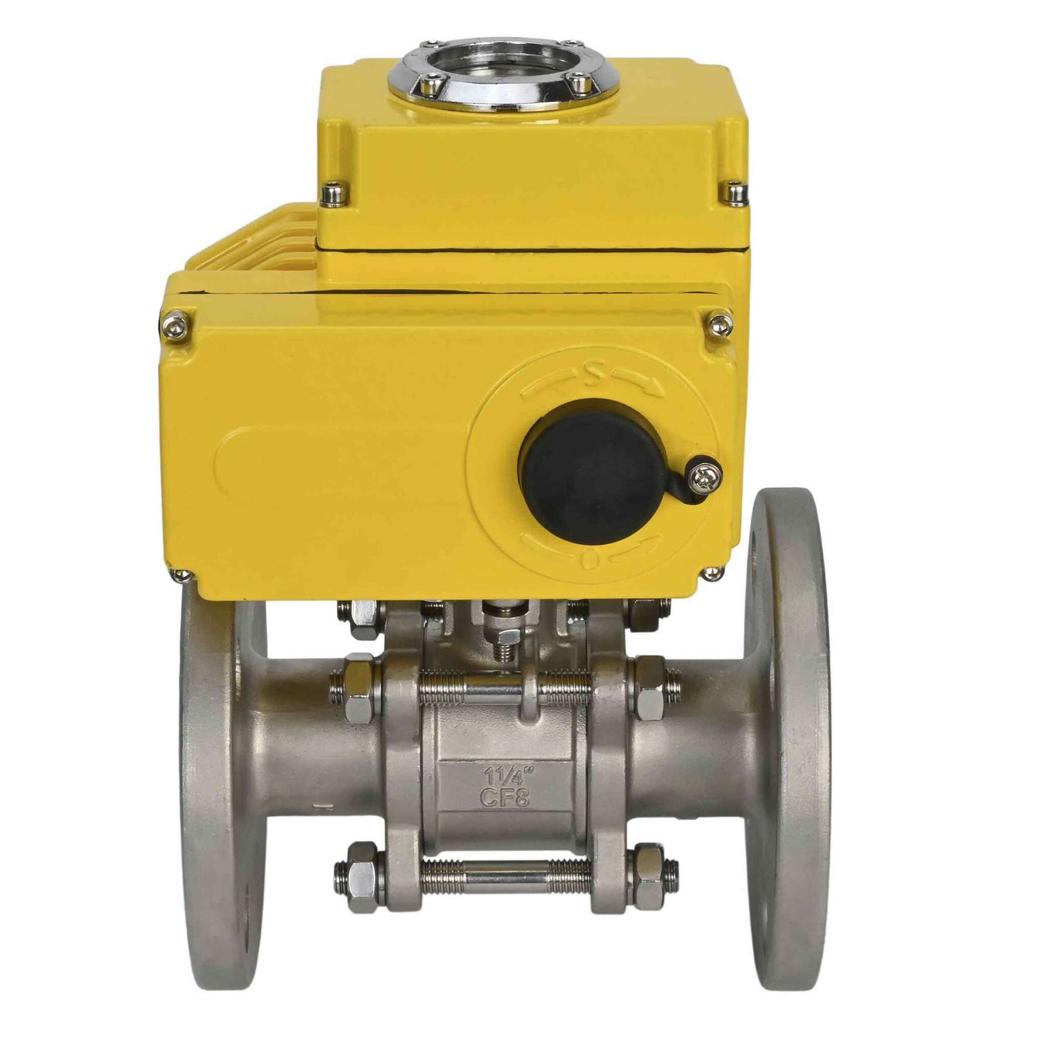 Robinet à boisseau sphérique en acier inoxydable Elephant ksfpt-316-180-24v, matériau du corps - acier inoxydable AISI 316, matériau de la bille - acier inoxydable AISI 316, joint - PTFE, commande par actionneur électrique