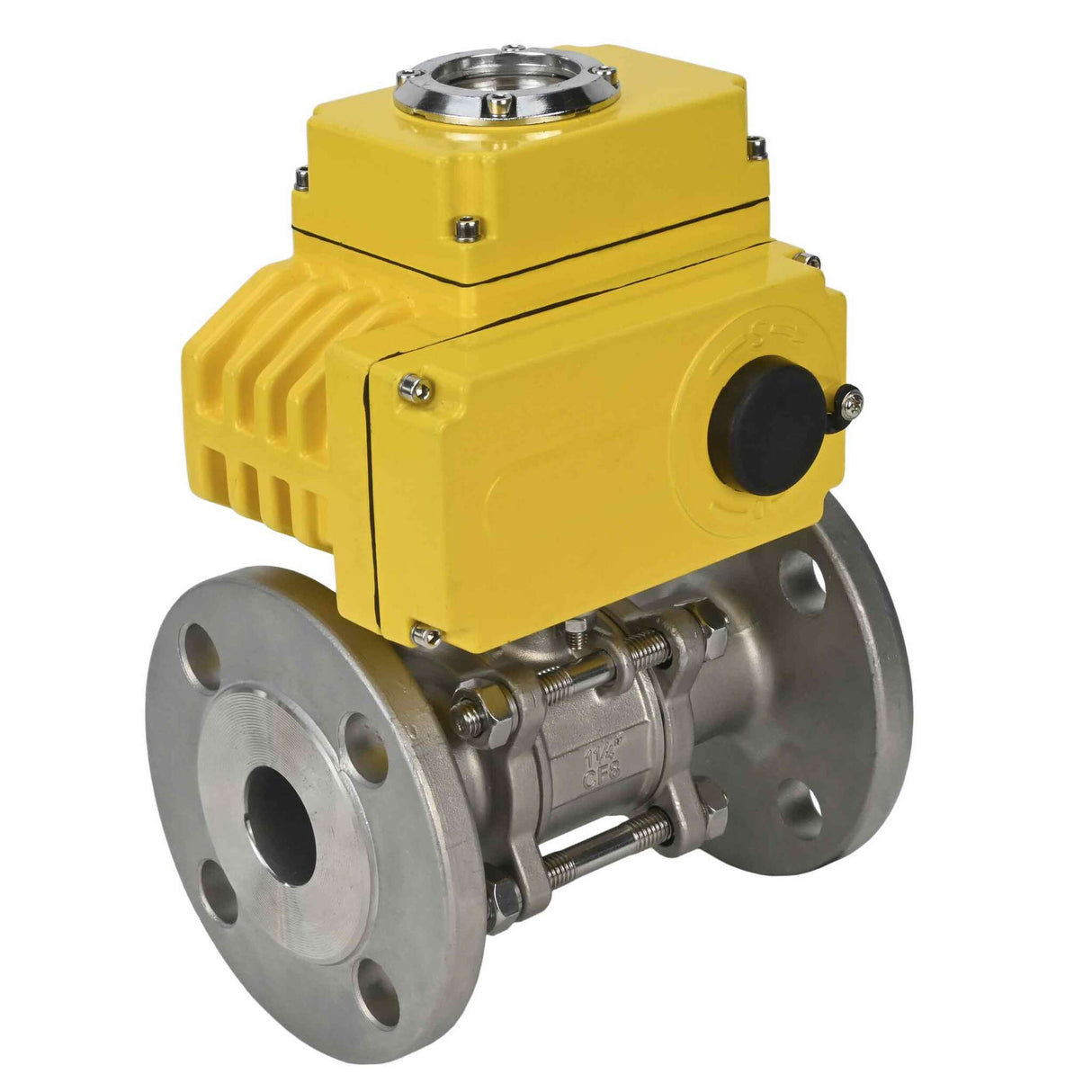 Robinet à boisseau sphérique en acier inoxydable Elephant ksfpt-316-180-24v, matériau du corps - acier inoxydable AISI 316, matériau de la bille - acier inoxydable AISI 316, joint - PTFE, commande par actionneur électrique