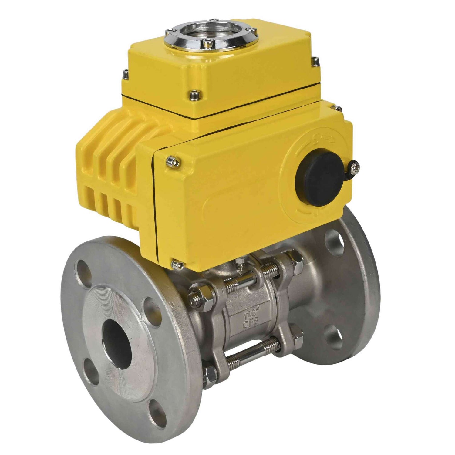 Robinet à boisseau sphérique en acier inoxydable Elephant ksfpt-316-180-24v, matériau du corps - acier inoxydable AISI 316, matériau de la bille - acier inoxydable AISI 316, joint - PTFE, commande par actionneur électrique