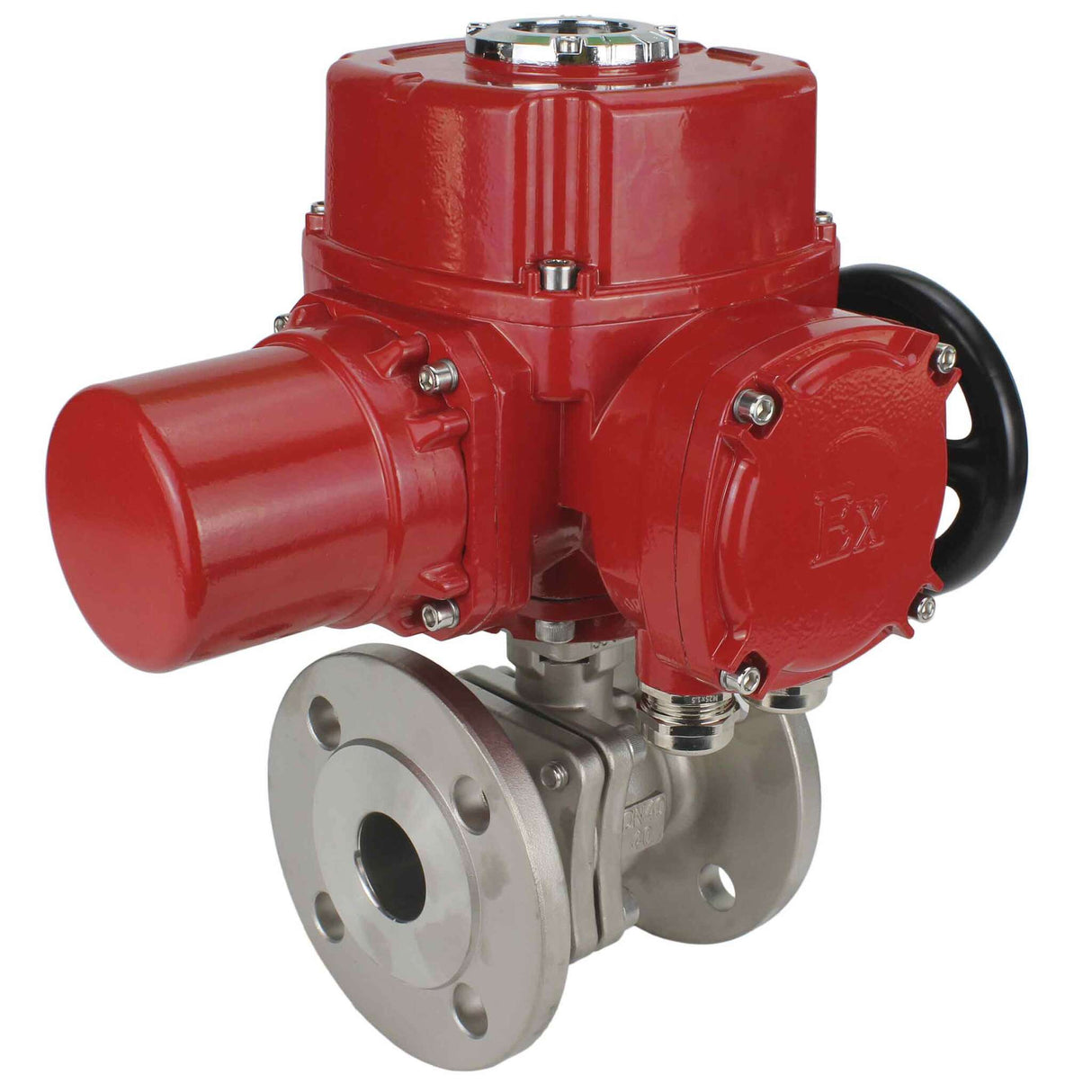 Robinet à boisseau sphérique en acier inoxydable Elephant BVFP.316.200, matériau du corps - acier inoxydable AISI 316, passage intégral, à brides, avec actionneur électrique quart de tour Elephant QT-W (M) EX 380V