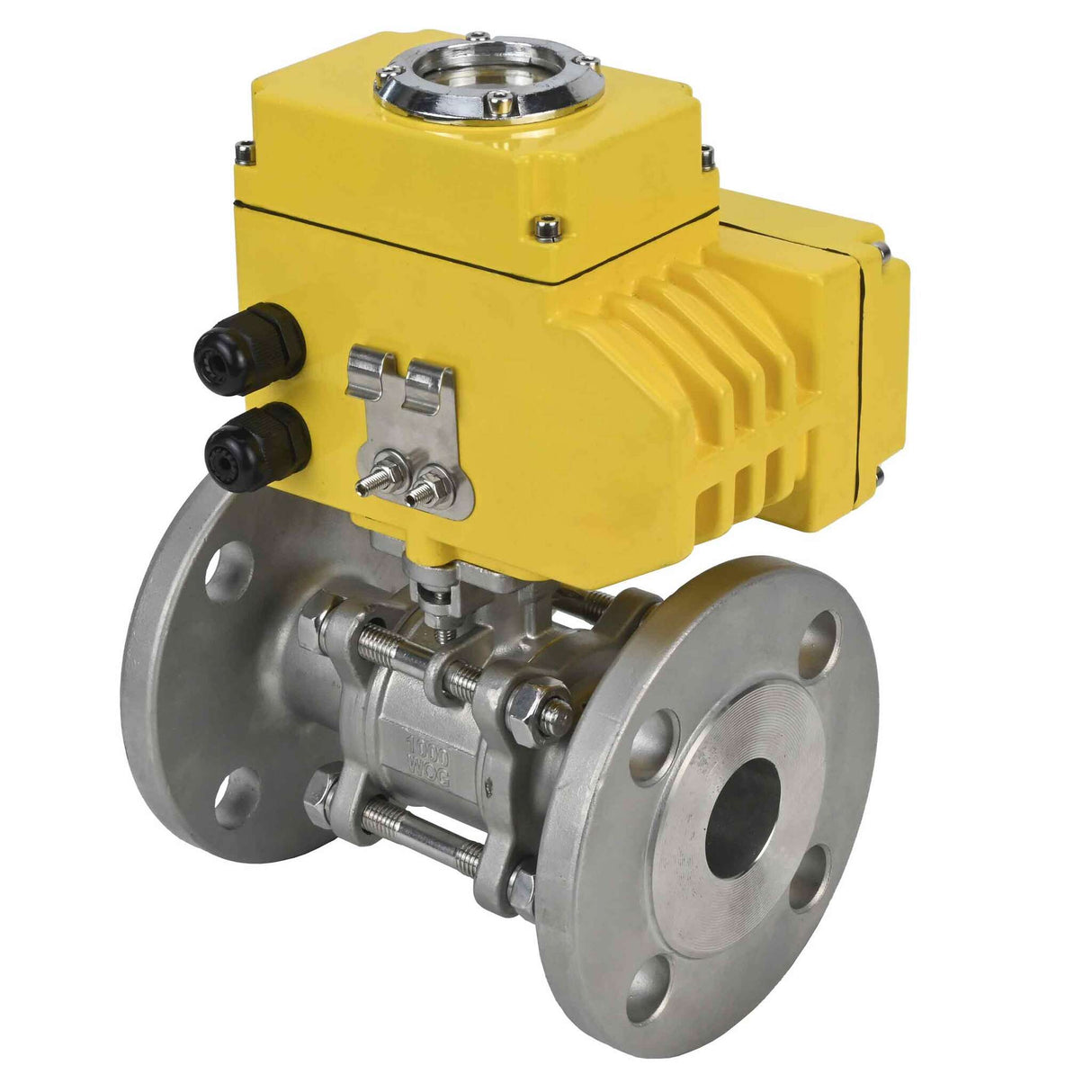 Robinet à boisseau sphérique en acier inoxydable Elephant ksfpt-316-180-24v, matériau du corps - acier inoxydable AISI 316, matériau de la bille - acier inoxydable AISI 316, joint - PTFE, commande par actionneur électrique