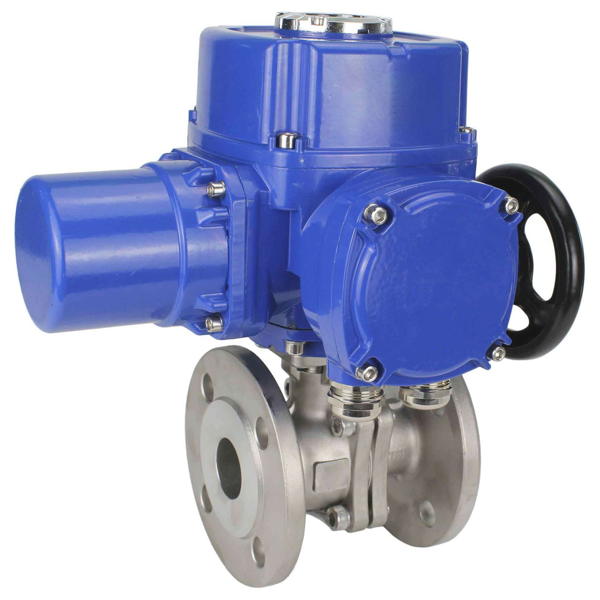 Robinet à boisseau sphérique en acier inoxydable Elephant BVFP.316.200, matériau du corps - acier inoxydable AISI 316, passage intégral, à brides, avec actionneur électrique quart de tour Elephant QT-W (M) 220V