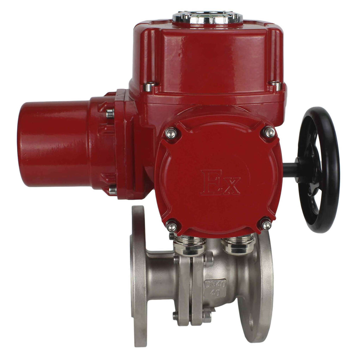 Robinet à boisseau sphérique en acier inoxydable Elephant BVFP.316.200, matériau du corps - acier inoxydable AISI 316, passage intégral, à brides, avec actionneur électrique quart de tour Elephant QT-W (M) EX 380V